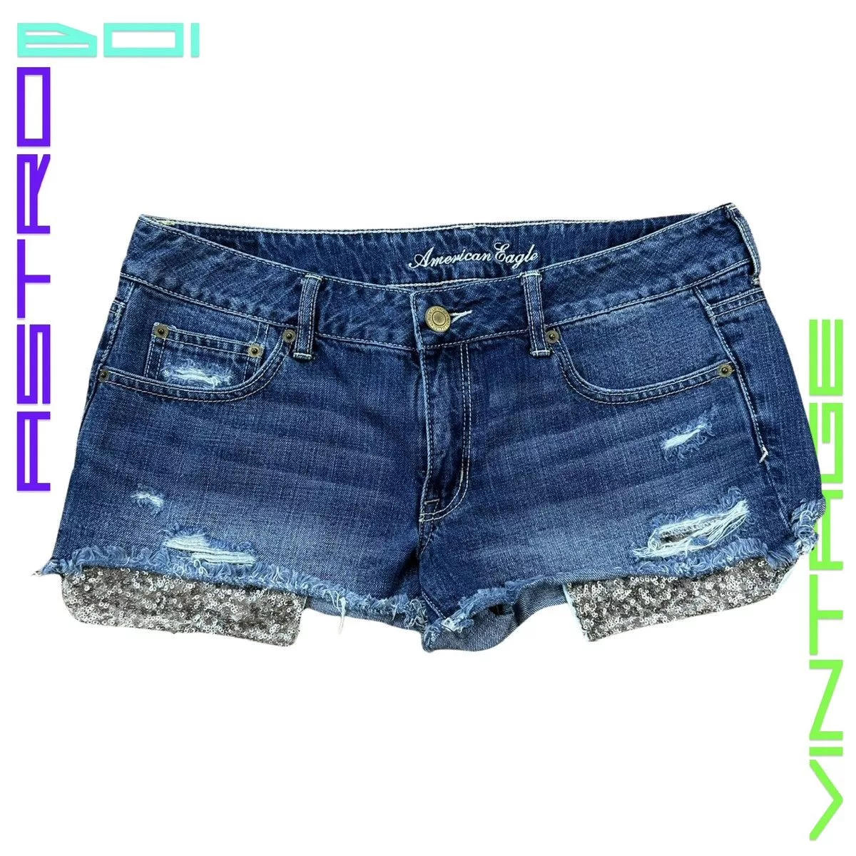 American Eagle Outfitters Shorts American Eagle Outfitters AMERICAN EAGLE SEQUIN BLUE DENIM MINI SHORTS_ 34"