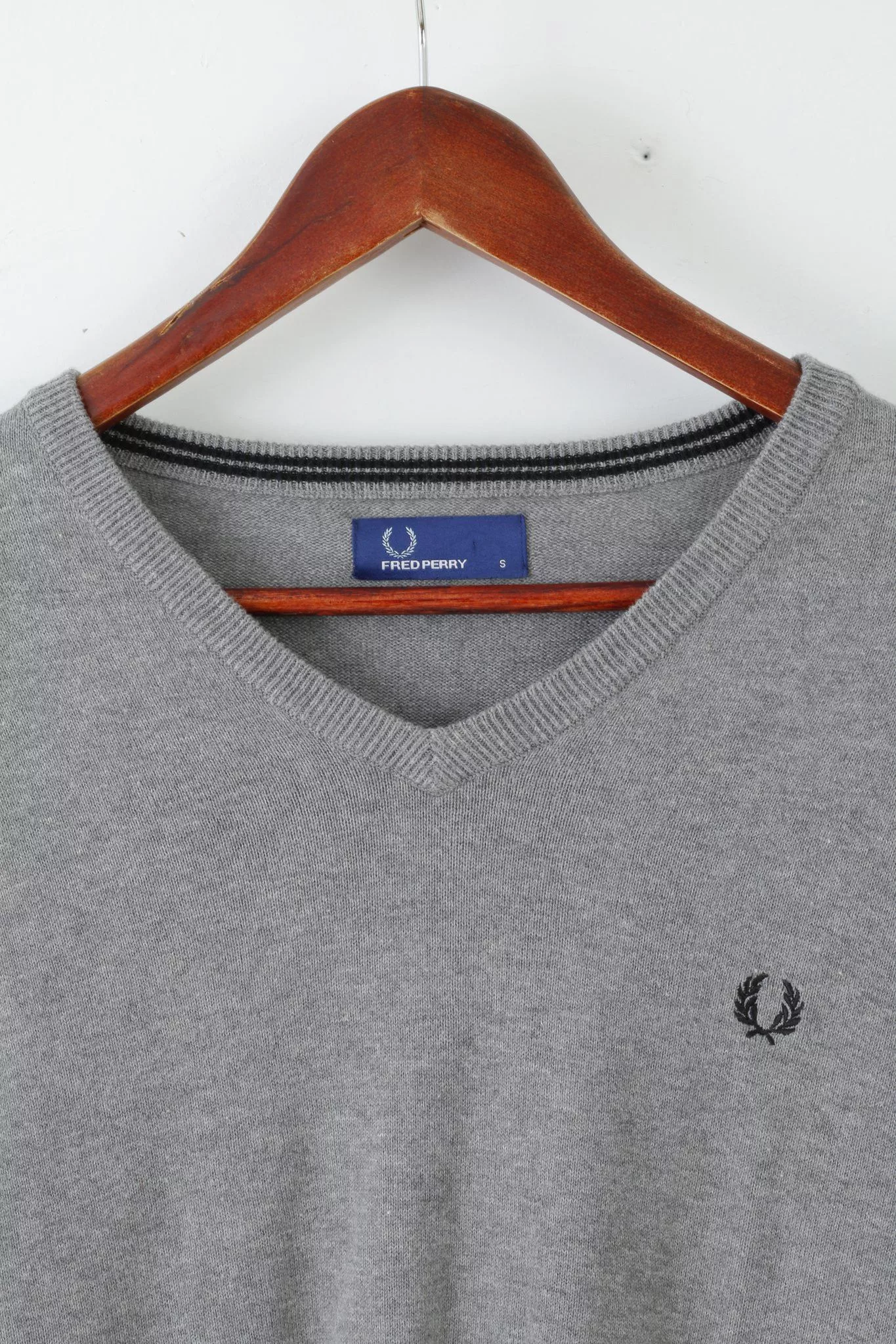 Fred Perry Sweaters Knitwear Fred Perry Mens S Jumper Grey Cotton V Neck Plain Sweater Gray