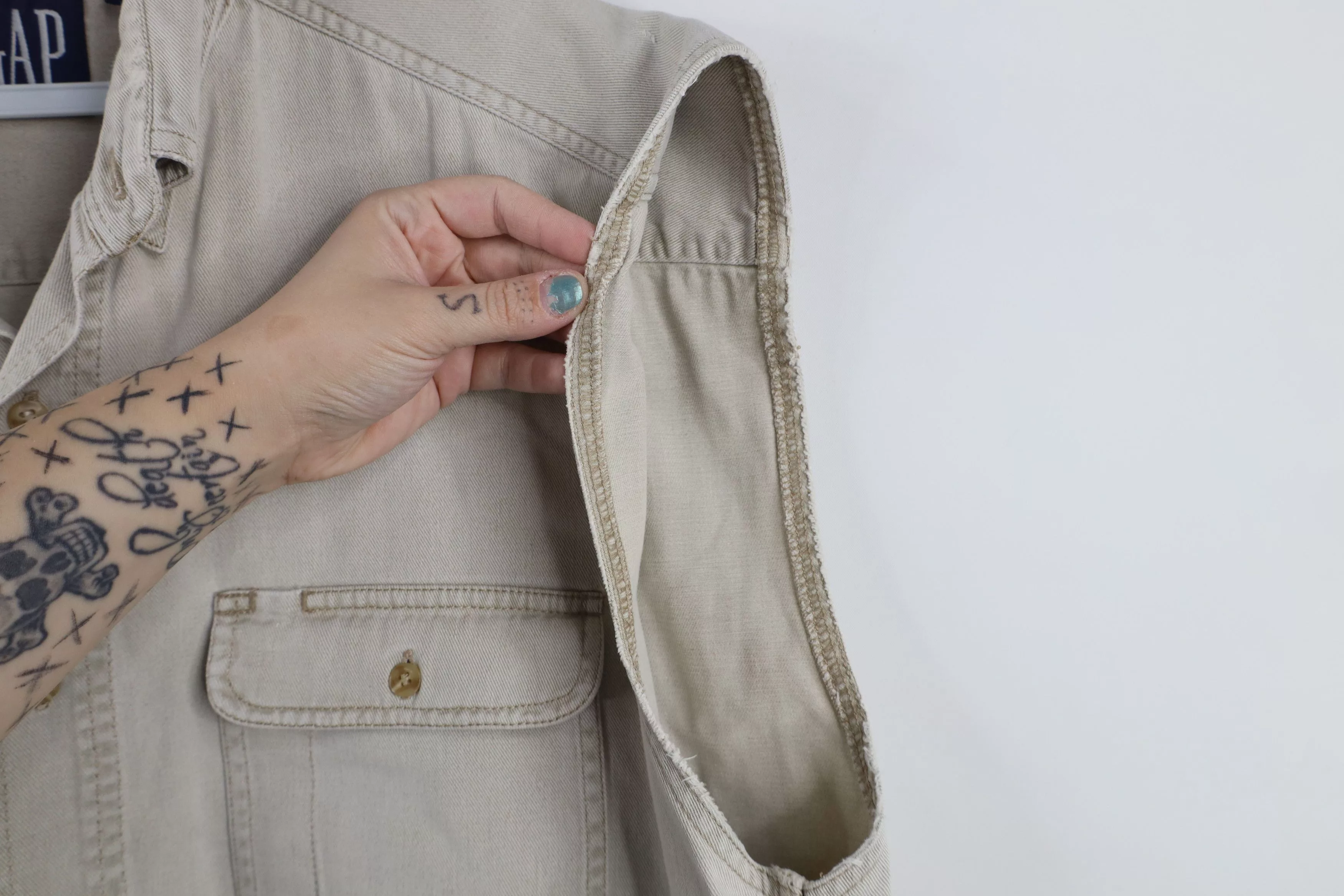 Gap Shirts Button Ups Gap × Vintage Vintage 90s Gap Cut Off Collared Denim Button Shirt Beige