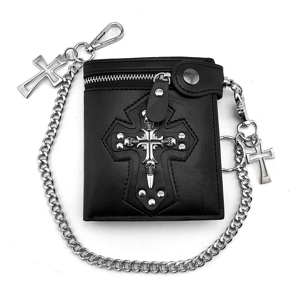 Vintage Wallets Vintage Gothic Cross Clasp Leather Wallet Black