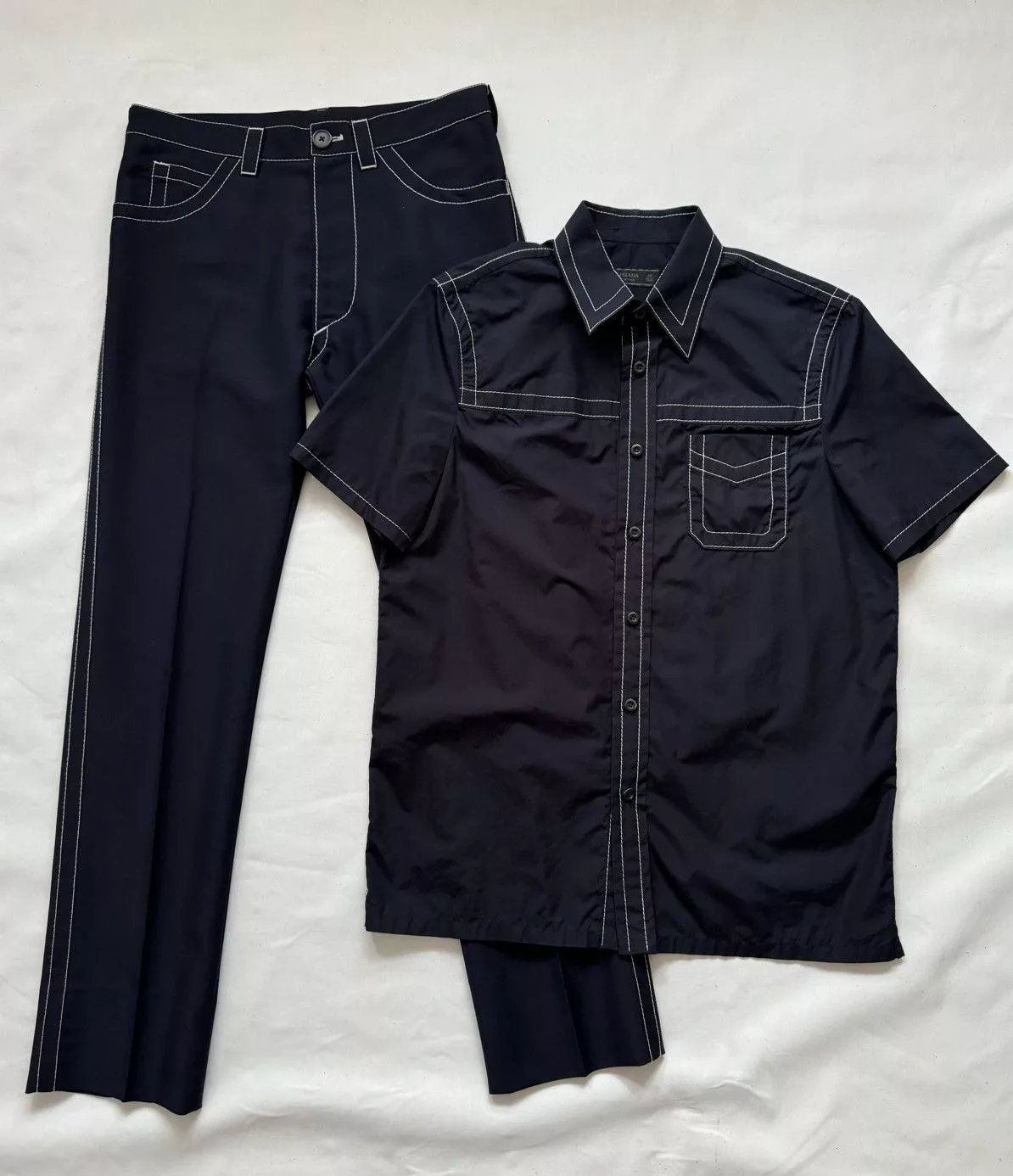 Prada Casual Pants Prada SS15 Contrast Stitch Trousers Blue
