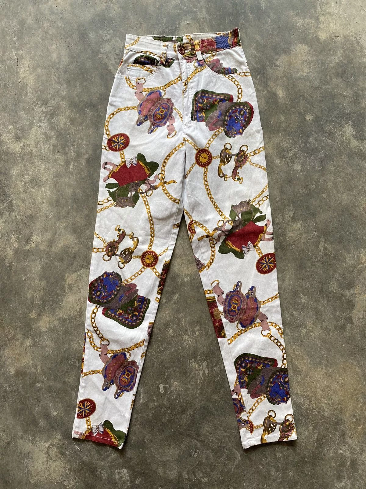Vintage Jeans Crazy Vintage 90s Chain bondage print jeans White Luxury