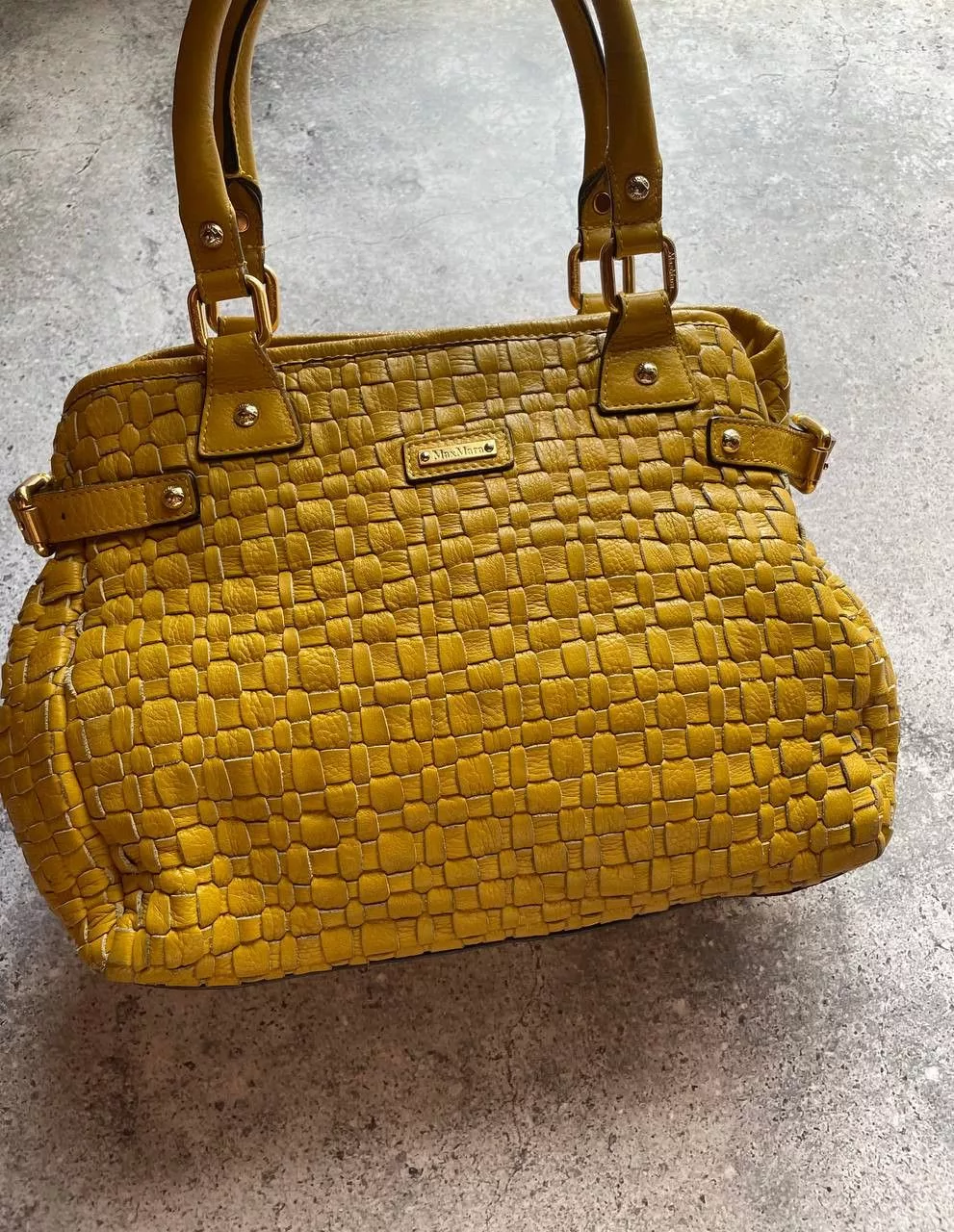 Leather Handle Bags Leather × Max Mara × Vintage Max Mara Leather Handle Bottega Veneta Type Bag Yellow