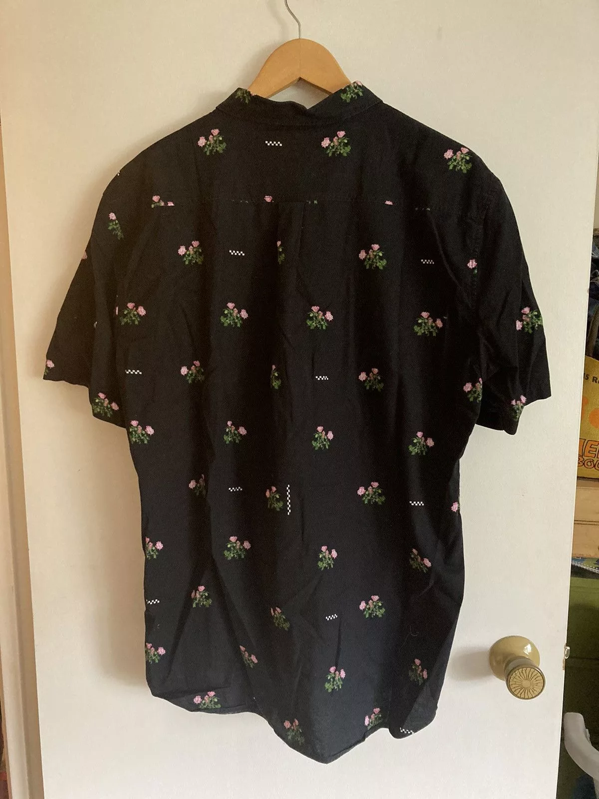 Vans Shirts Button Ups Vans Checkered and Rose Design Button Up Shirt Black Streetwear