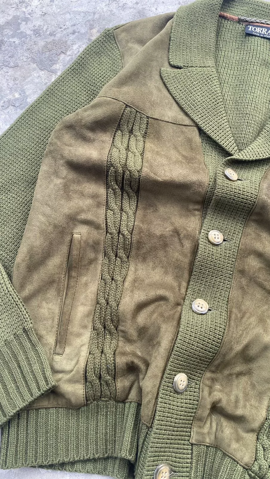 Designer Light Jackets Designer × Torras Torras Suede Cable Knit Jacket 80s Spain Green Avant-Garde