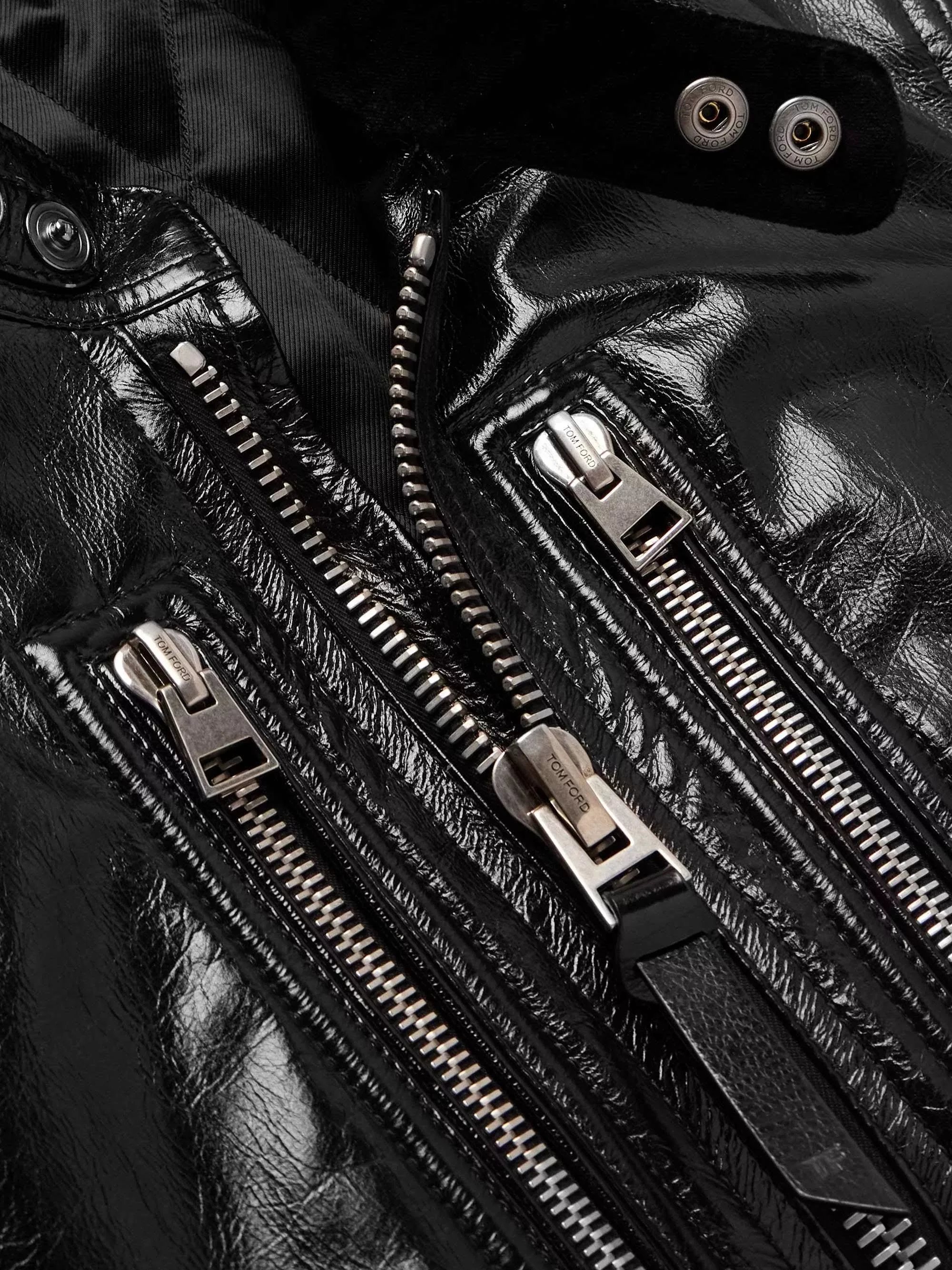 Tom Ford Leather Jackets Tom Ford o1w1db10624 Patent-Leather Blouson Jacket in Black