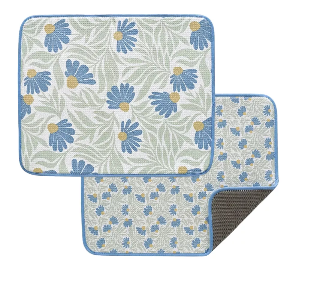 Blue Coneflower Microfiber Dish Drying Mats