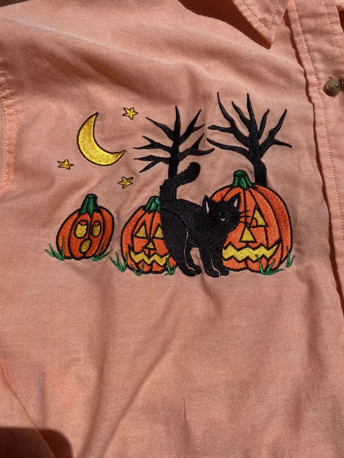 Vintage Shirts Button Ups Crazy vintage Halloween embroidered button up shirt Pink