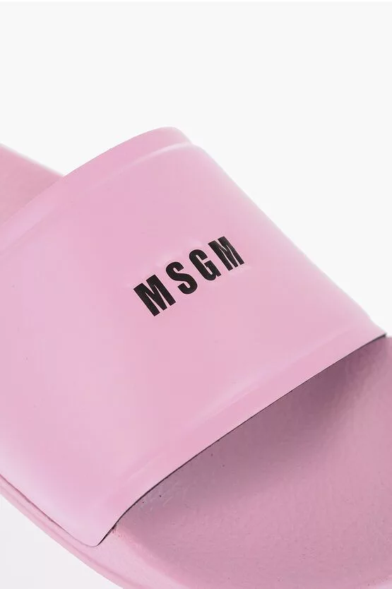 MSGM Slip Ons MSGM og1mm0724 Solid Contrasting Logo Sliders in Pink
