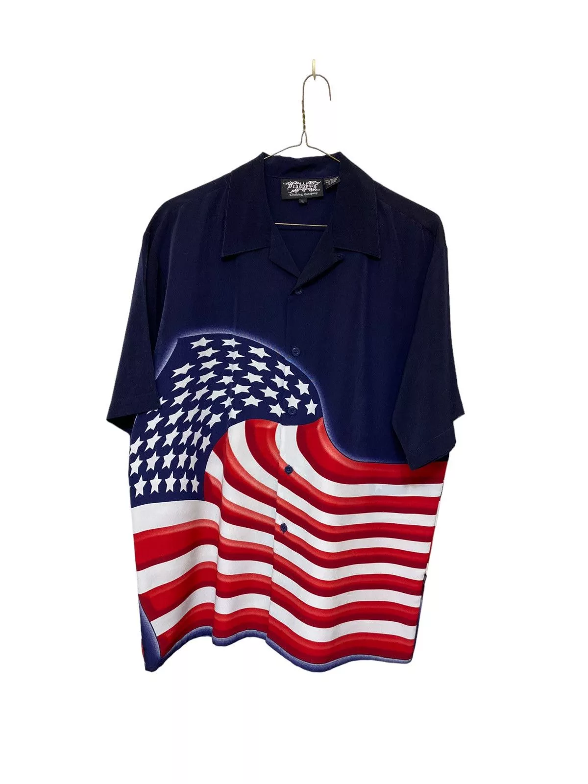 Dragonfly Shirts Button Ups Vintage Dragonfly USA Flag Button Shirt Blue Basics