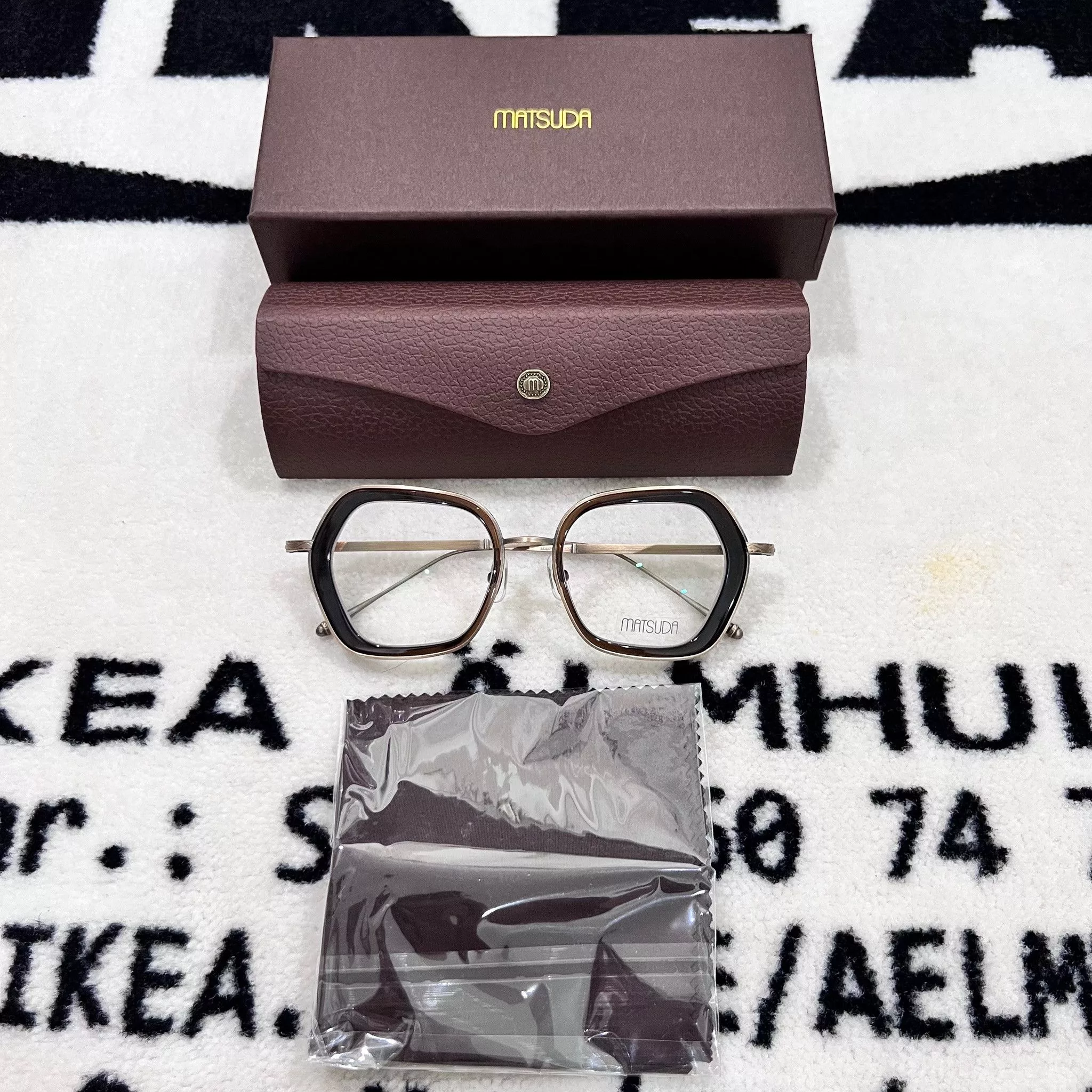 Matsuda Sunglasses Matsuda M3074 Rectangular Eyeglasses Taupe / Antique Gold Multi