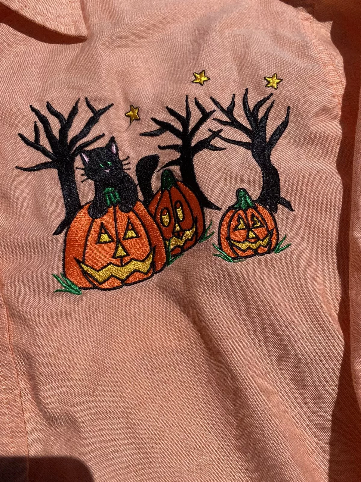 Vintage Shirts Button Ups Crazy vintage Halloween embroidered button up shirt Pink