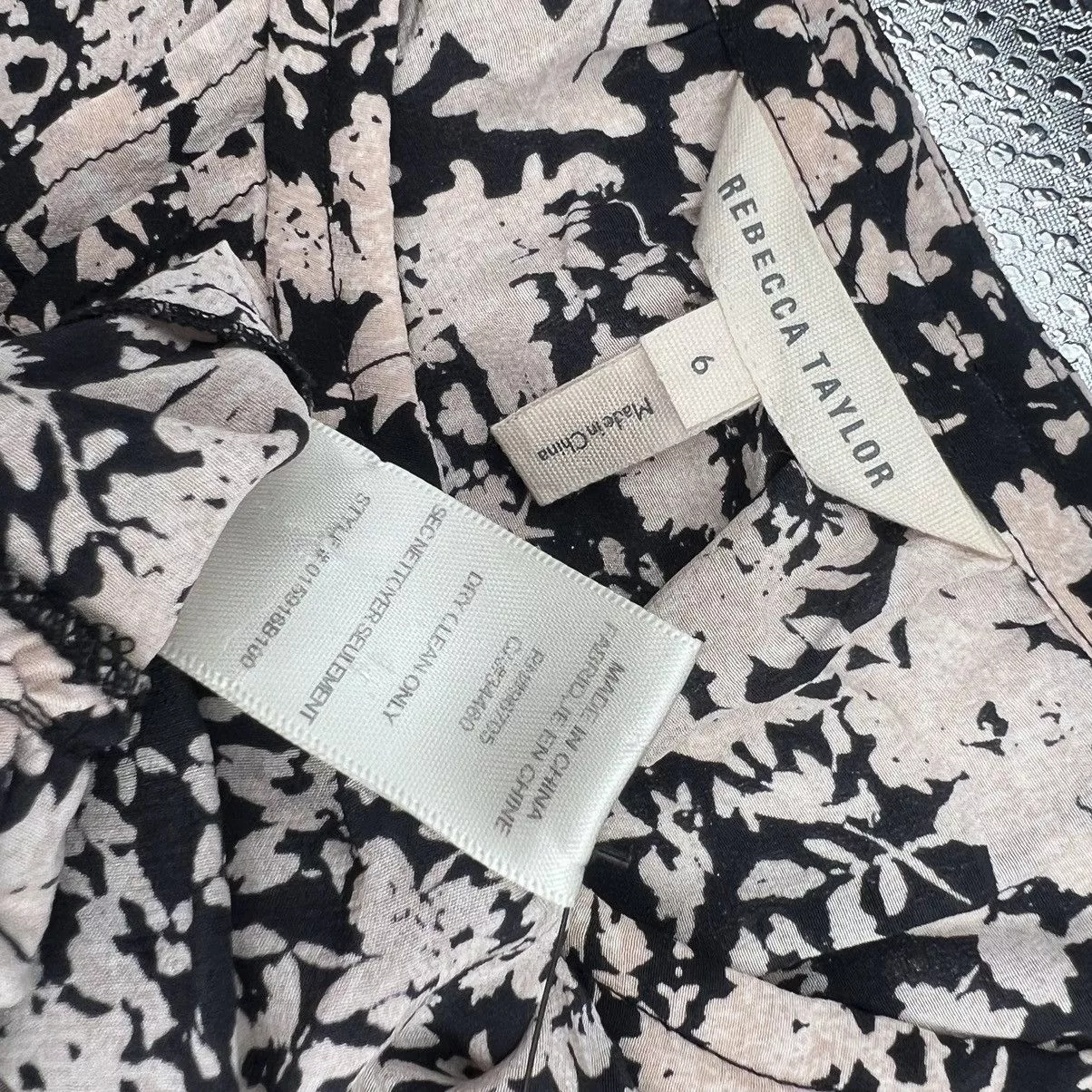 Rebecca Taylor Blouses Rebecca Taylor 100% Silk Peplum Floral Popover Blouse Shirt Black
