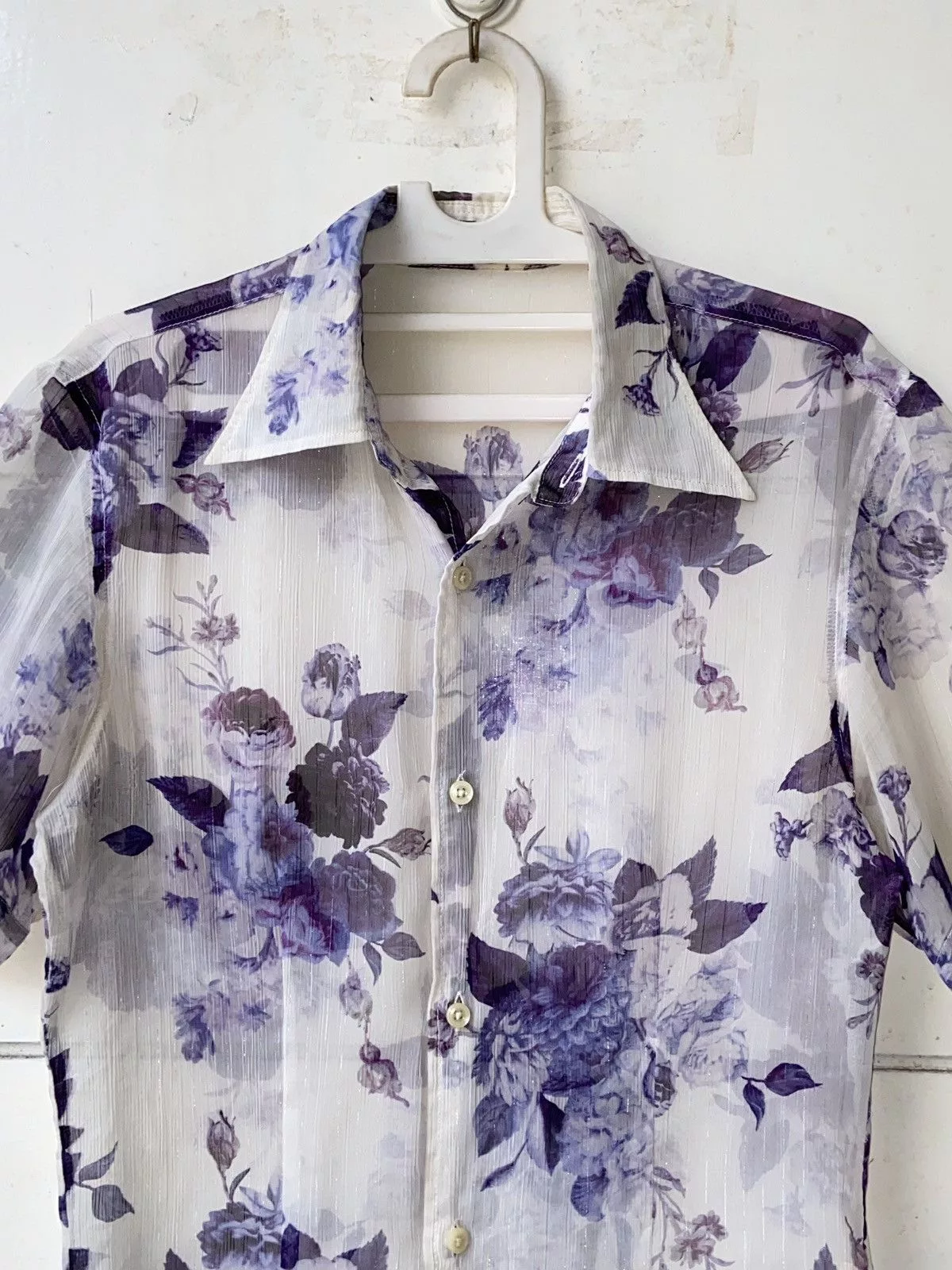 Tornado Mart Shirts Button Ups TORNADO MART Flower Patterned Mesh Shirt White