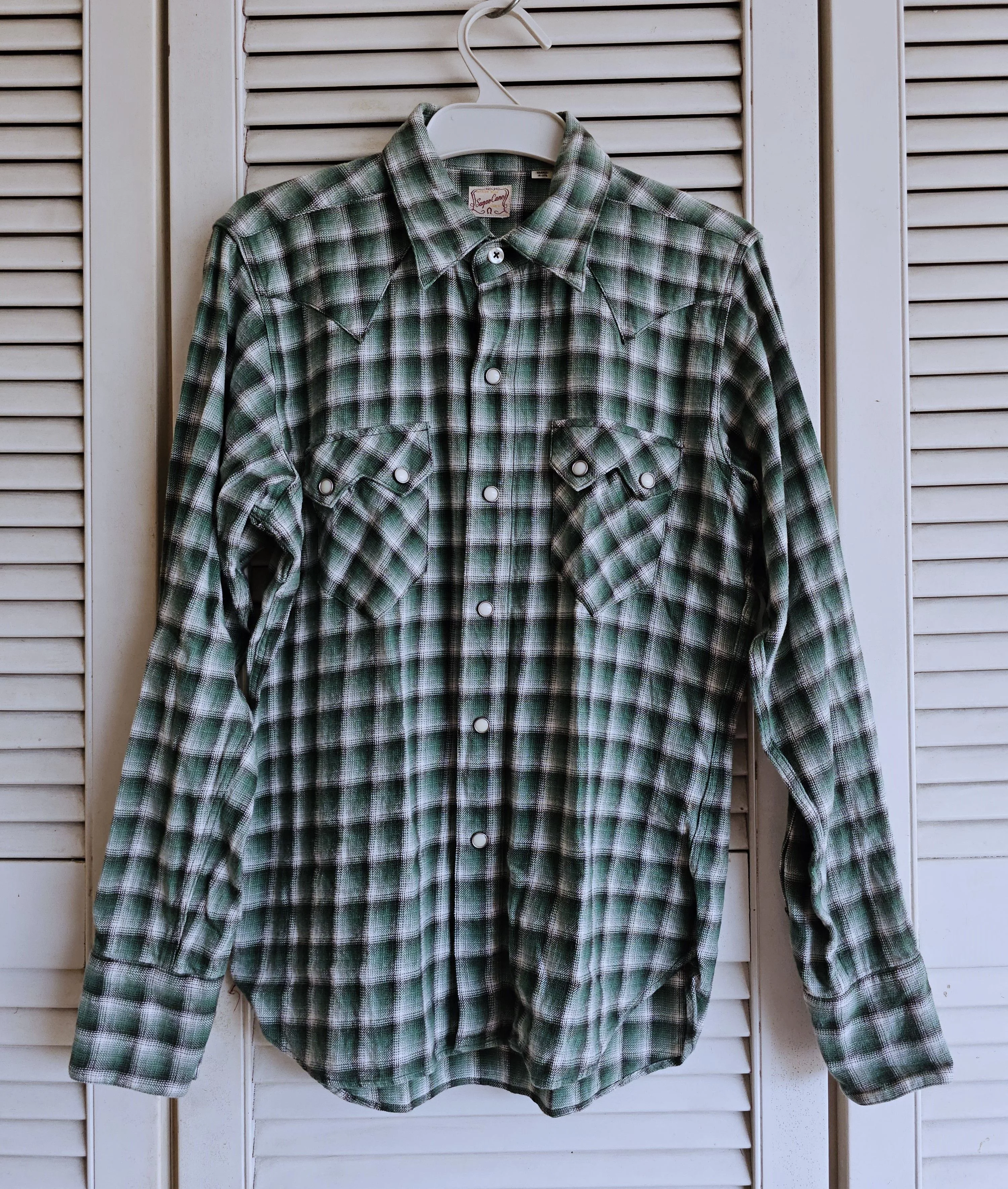 Sugar Cane Shirts Button Ups Sugar Cane Heavyweight Flannel Green