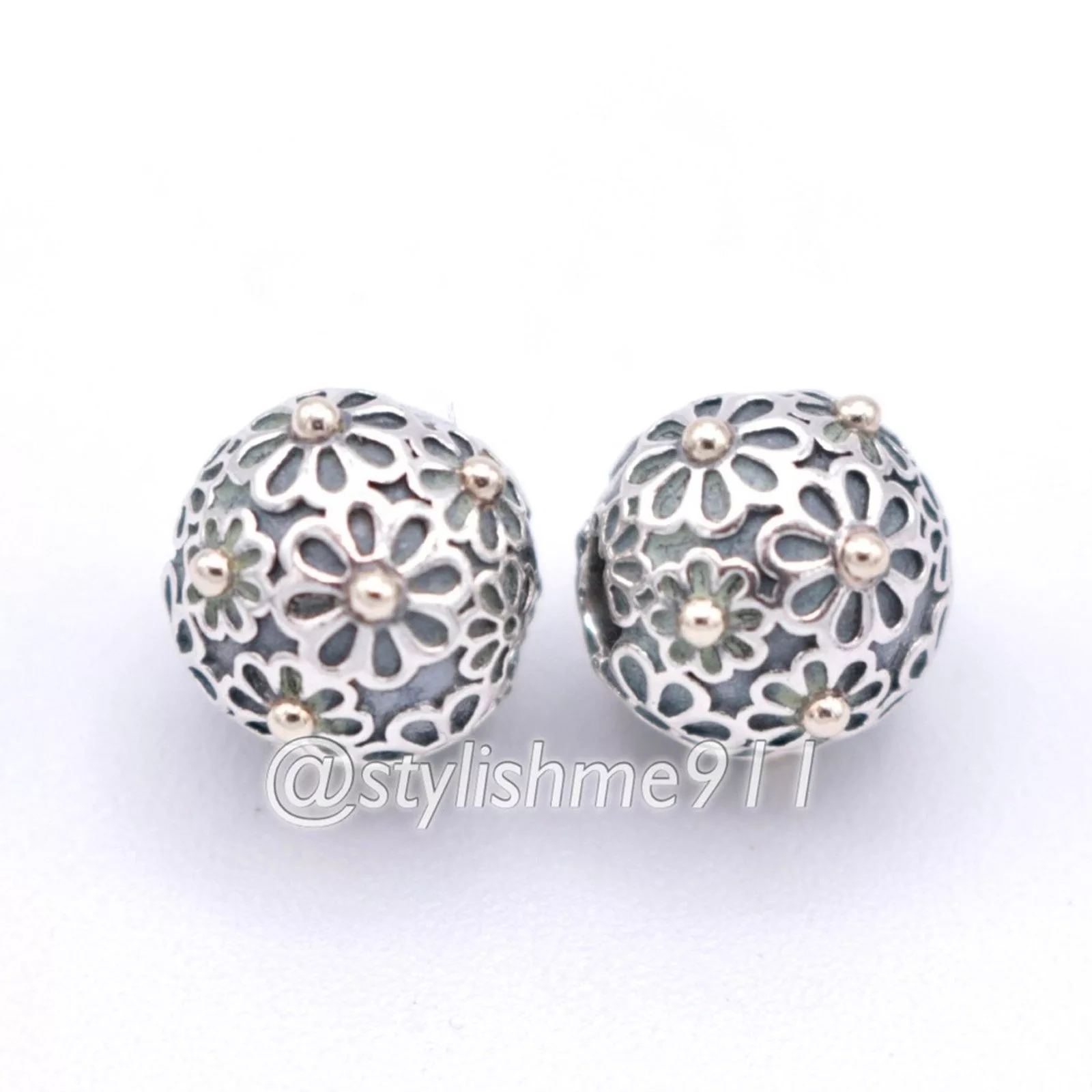 pandora Charms Authentic PANDORA Lazy Daisy Clip with 14K Gold Silver