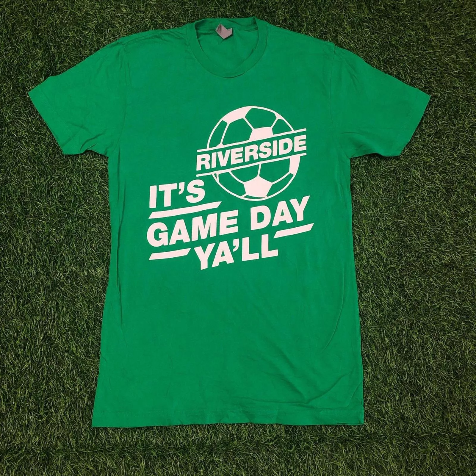 Next Level Short Sleeve T Shirts Next Level Men’s ‘It’s Game Day Ya’ll’ Riverside Soccer Graphic Tee Green