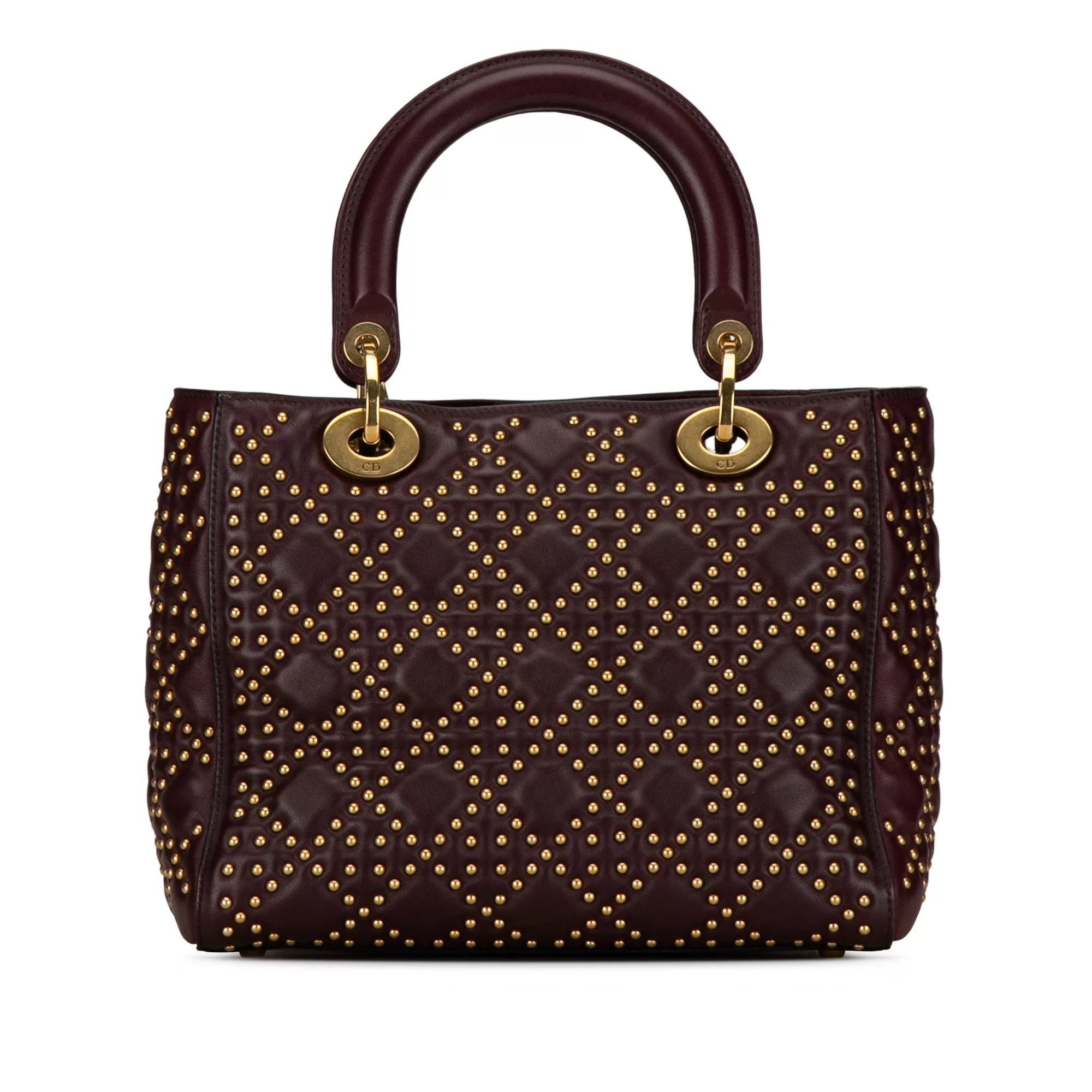 Dior Messengers Satchels Dior Medium Lambskin Cannage Studded Supple Lady Dior Red