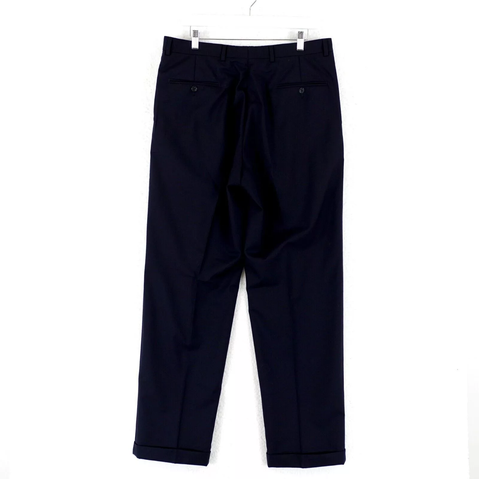 Hart Schaffner Marx Formal Trousers Hart Schaffner Marx Wool Blue Pleated Cuffed Mid Rise Dress