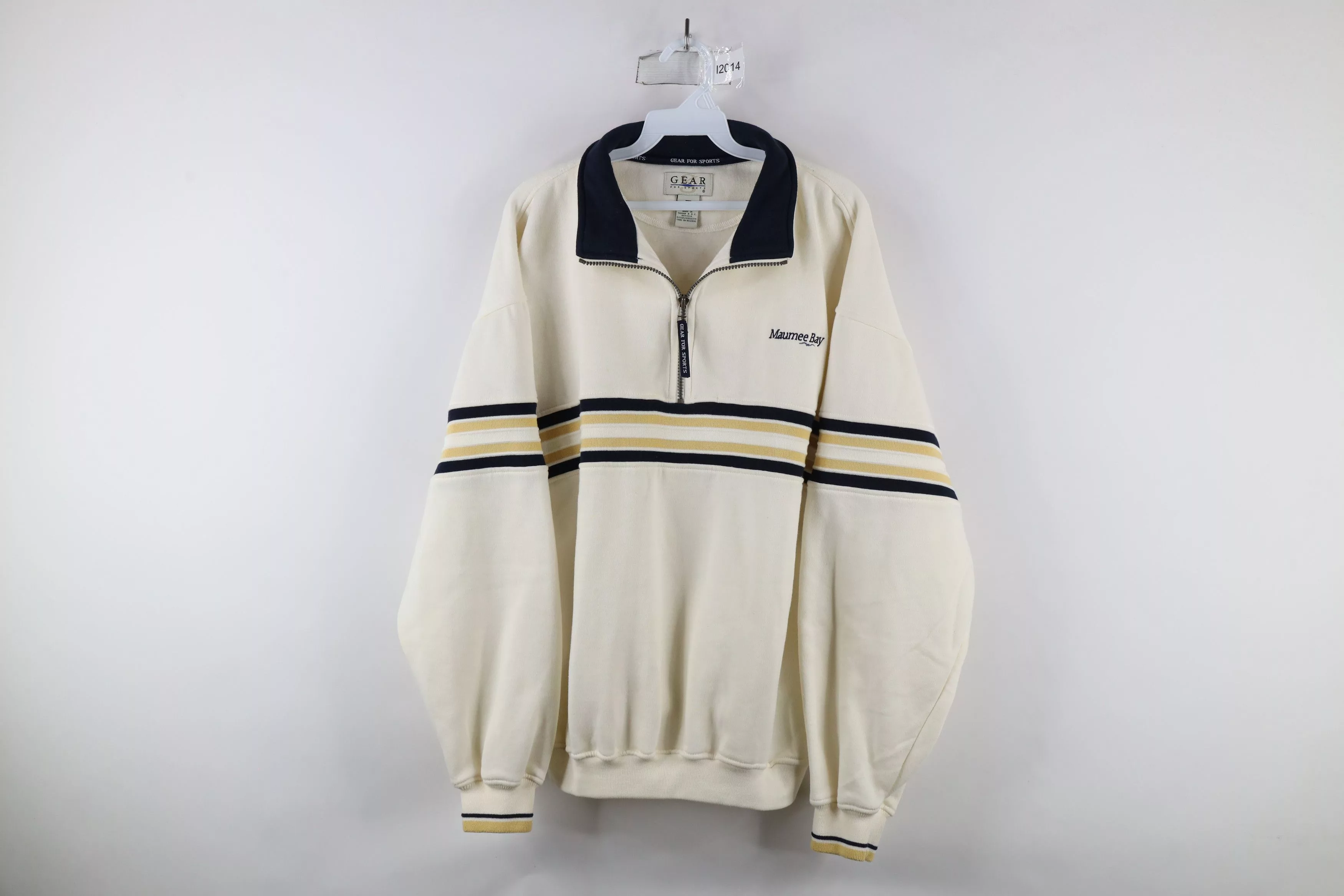 Vintage Sweatshirts Hoodies Vintage 90s Maumee Bay Half Zip Pullover Sweatshirt Cream Beige