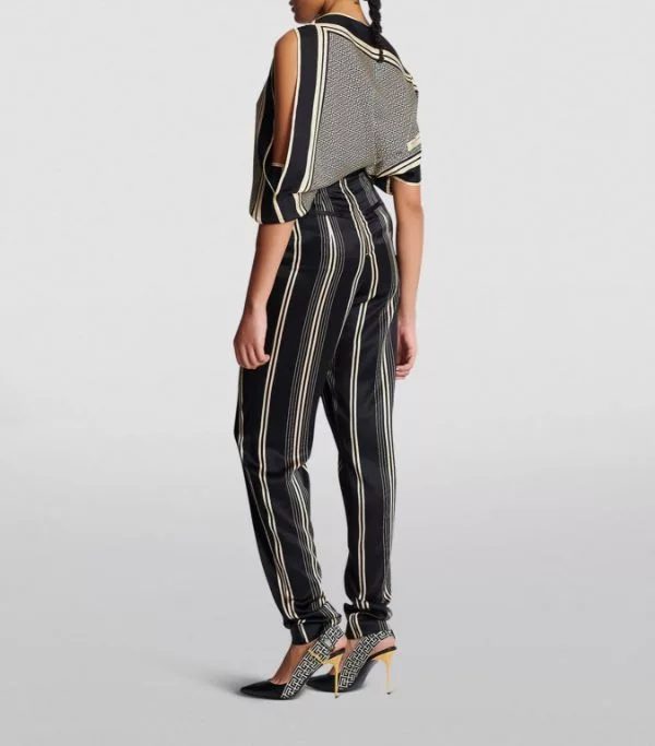 Balmain Pants Balmain o1w1db10624 Asymmetric Draped Silk Satin Pants in Black