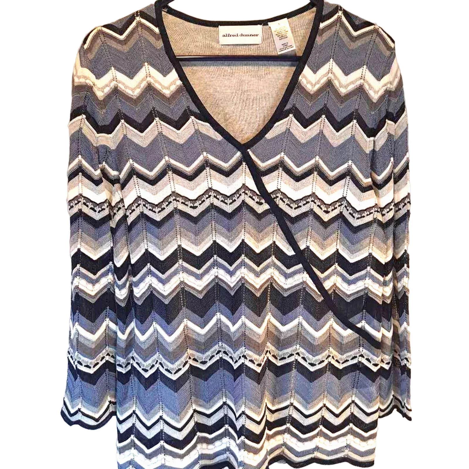 Alfred Dunhill Sweaters Alfred Dunhill Alfred Dunner Women's Casual Top Gray Chevron L New