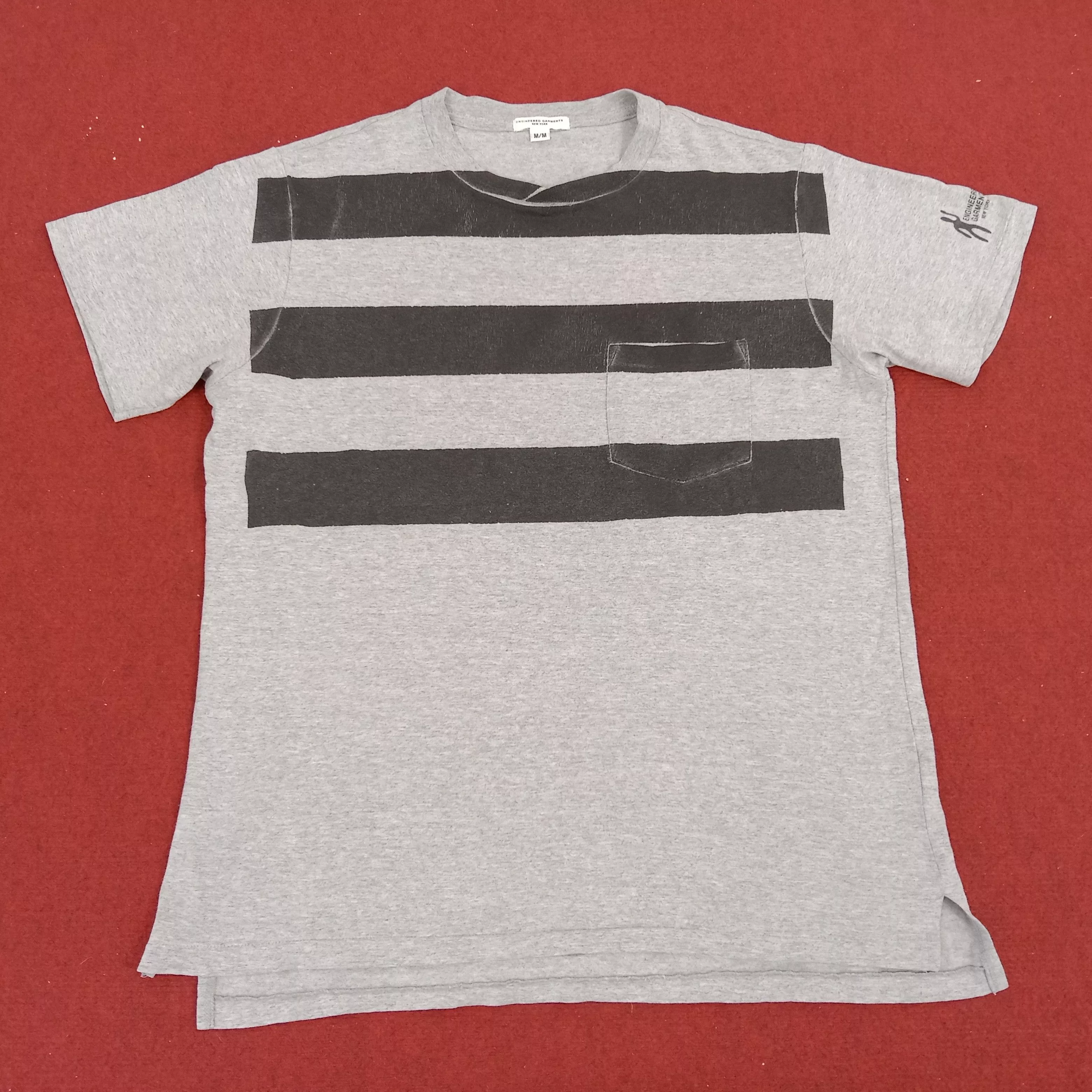 Engineered Garments Short Sleeve T Shirts Engineered Garments × Vintage Engineered Garments Streetwear Stripes Pocket Style Tshirt Gray