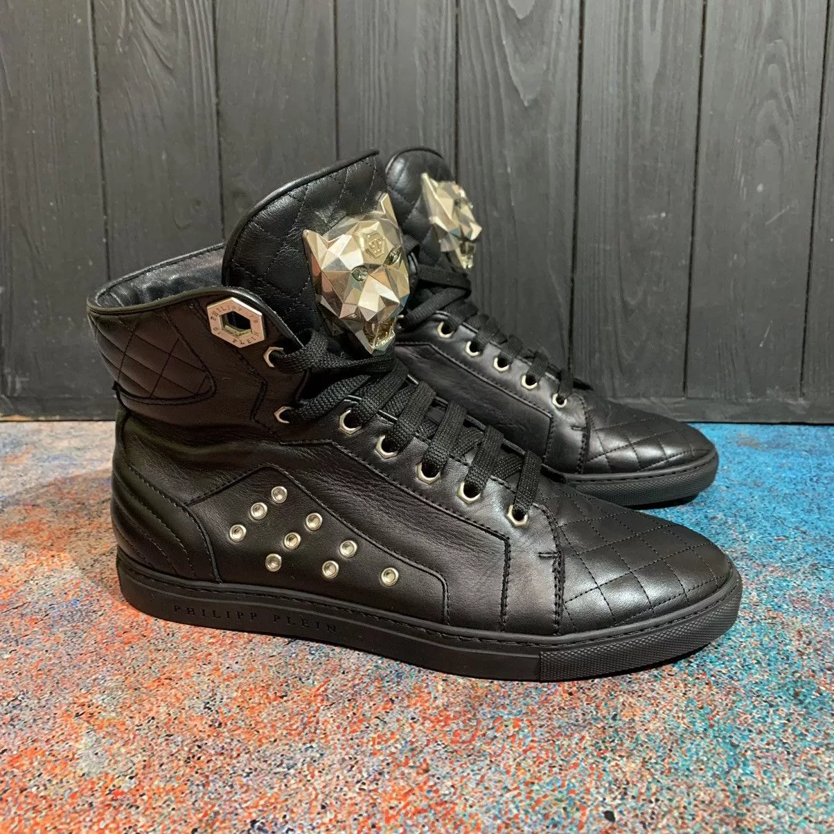 Philipp Plein Hi Top Sneakers Philipp Plein Women’s Leather Sneakers Size 38 Black Luxury