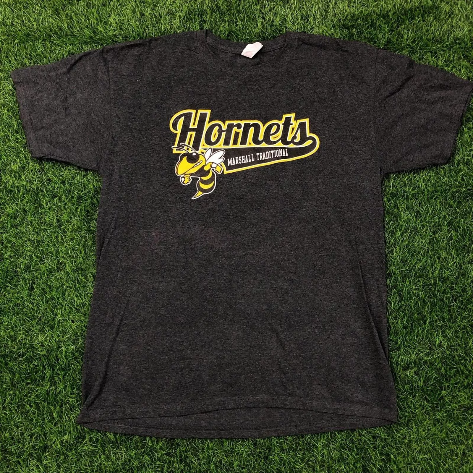 Jerzees Short Sleeve T Shirts Jerzees Men’s Grey Hornets Marshall Traditional Graphic Tee Gray