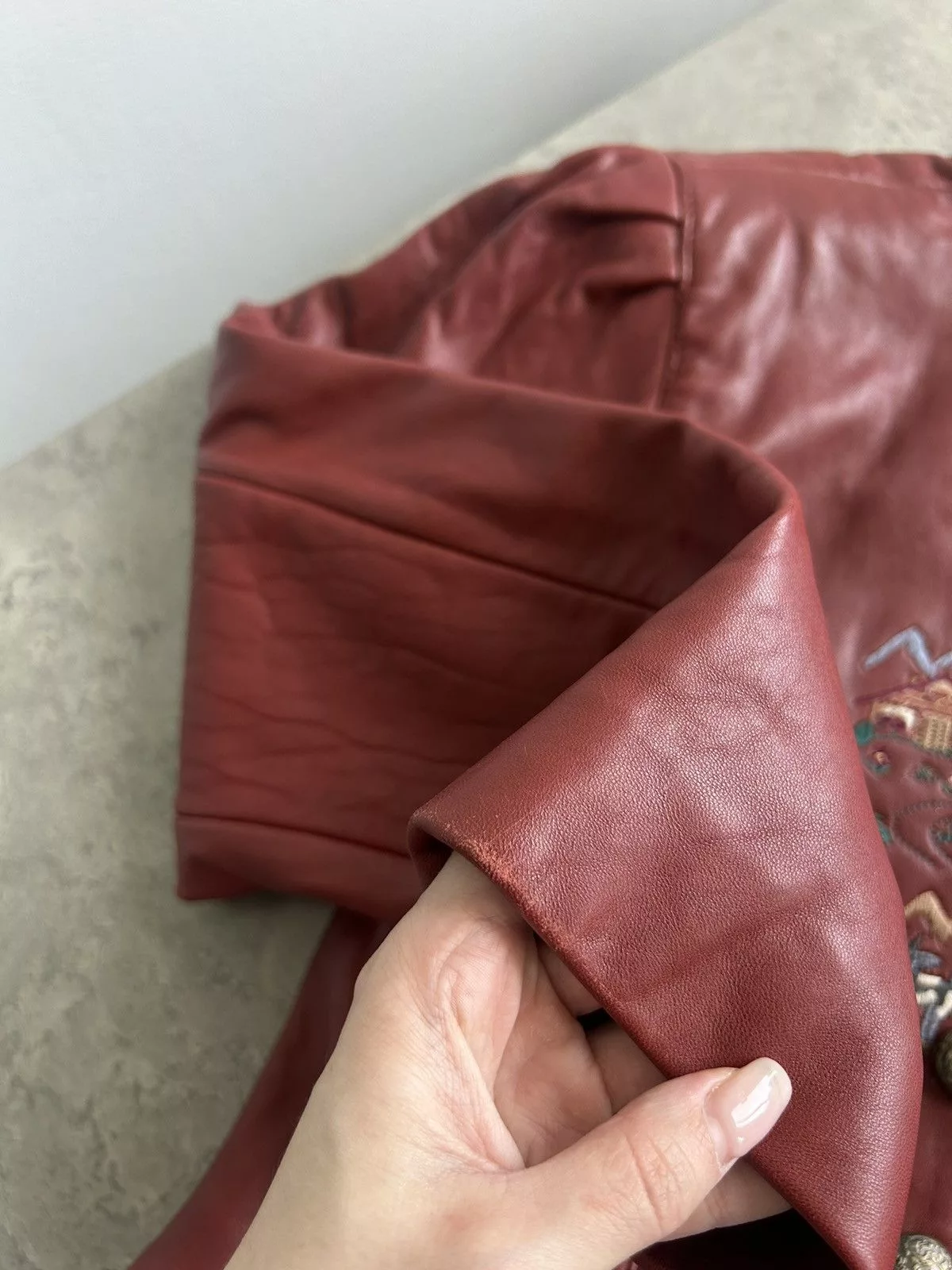 Vintage Leather Jackets RARE Gorgeous Leather Cherry Vintage Jacket with embroidery Red