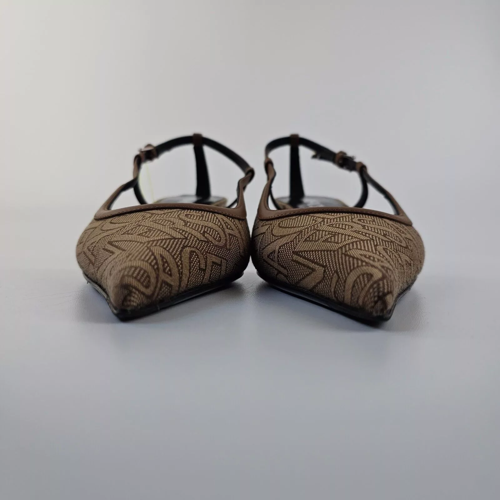 Versace Heels Versace Greca 45mm Beige Slingback Pumps New