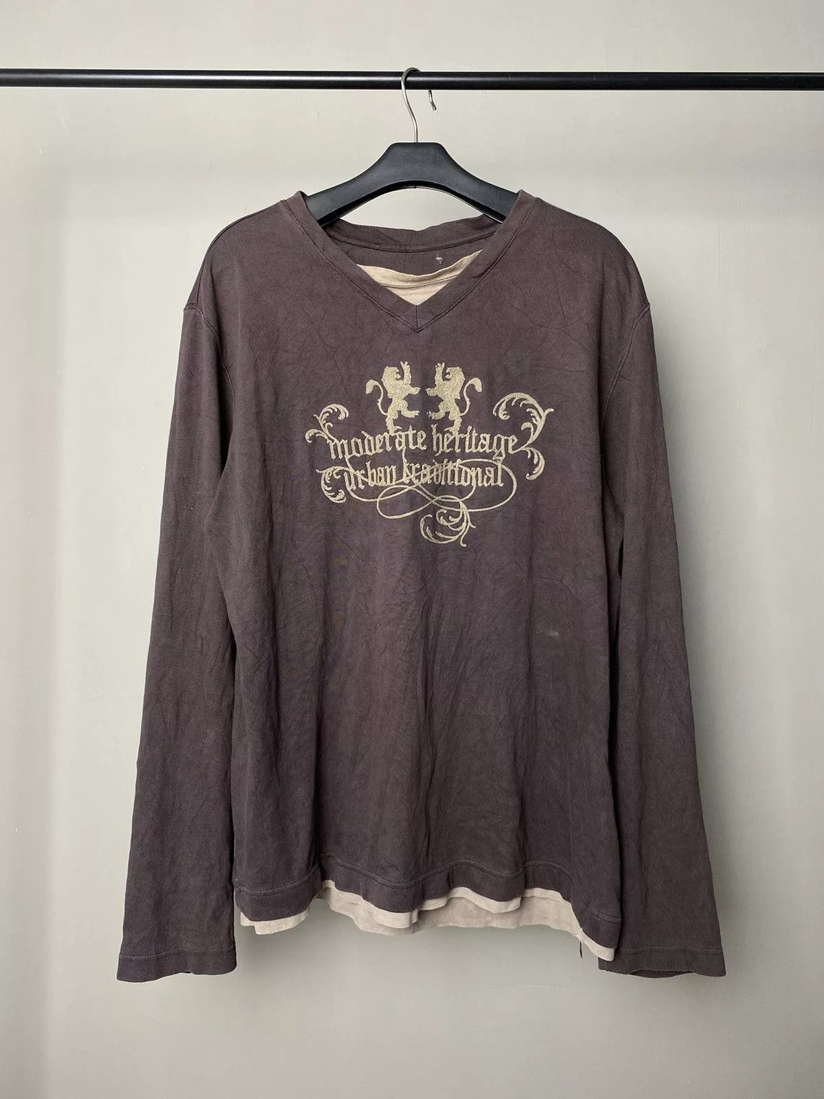 Beauty Beast Long Sleeve T Shirts Beauty Beast × If Six Was Nine × Japanese Brand Urban Traditional Poem Embroidery Longsleeve Unknown Brown
