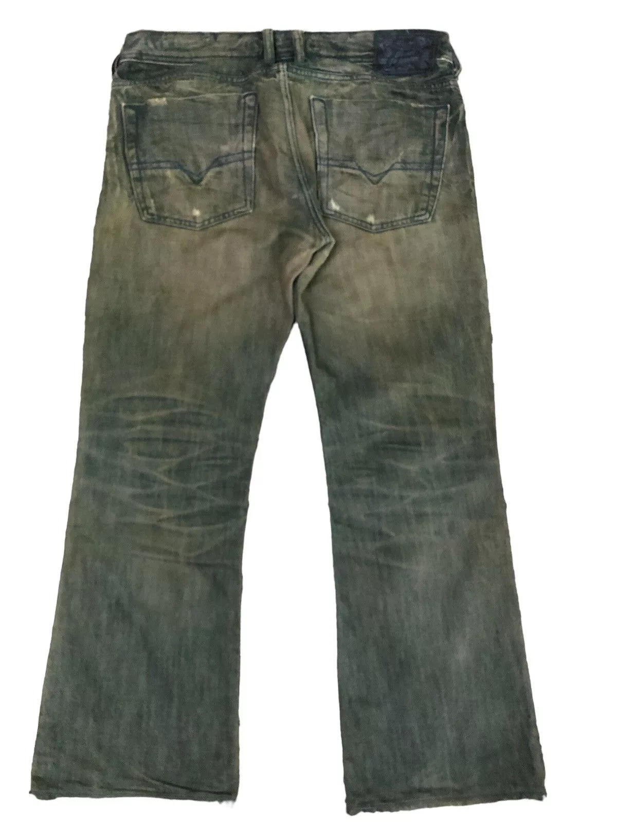 Diesel Denim Diesel Rusty Mudmax Distressed Boot Cut Denim Pants Blue