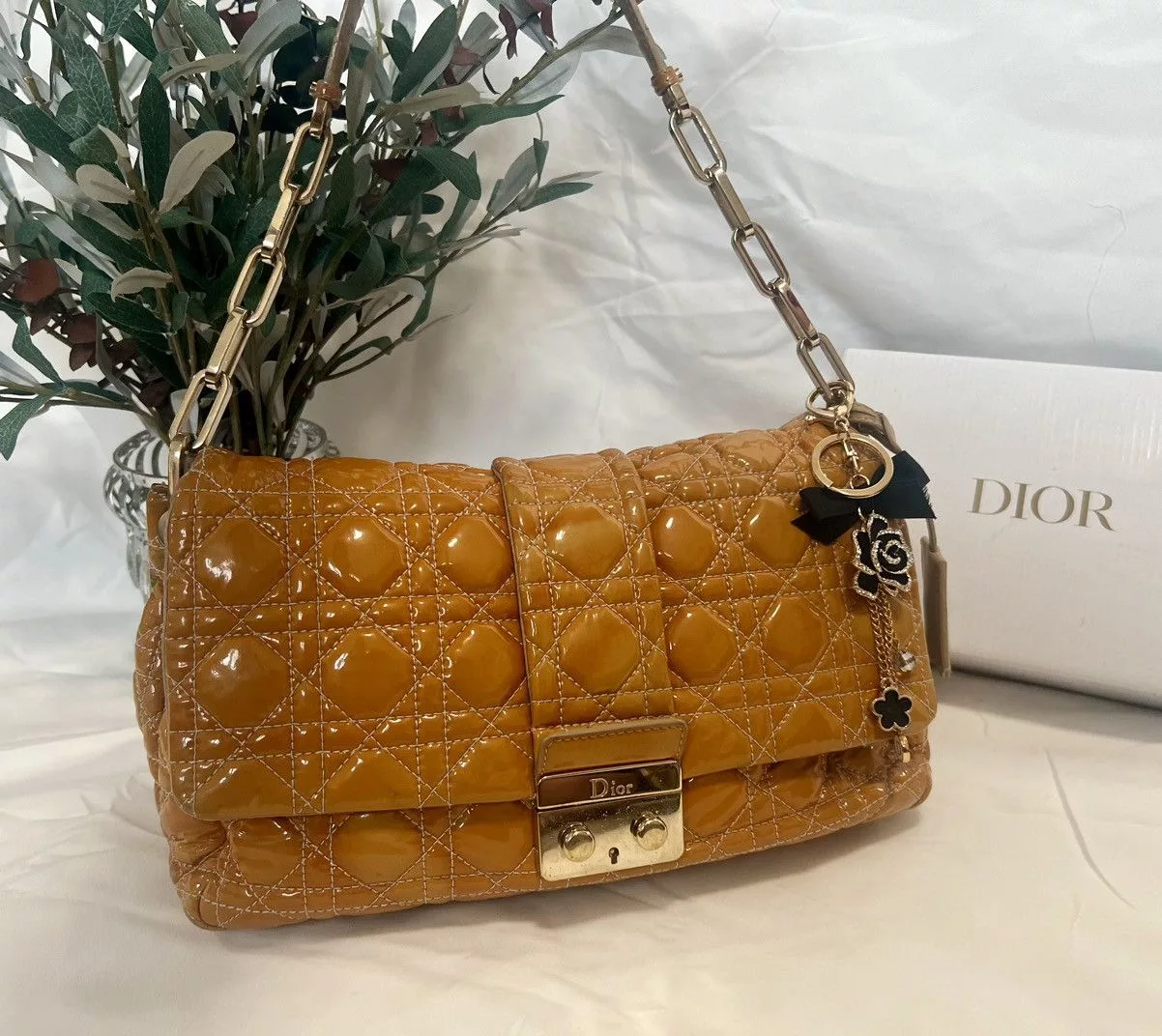 Dior Shoulder Bags Christian Dior Miss Dior Shoulder Bag Cannage Patent Leather Orange