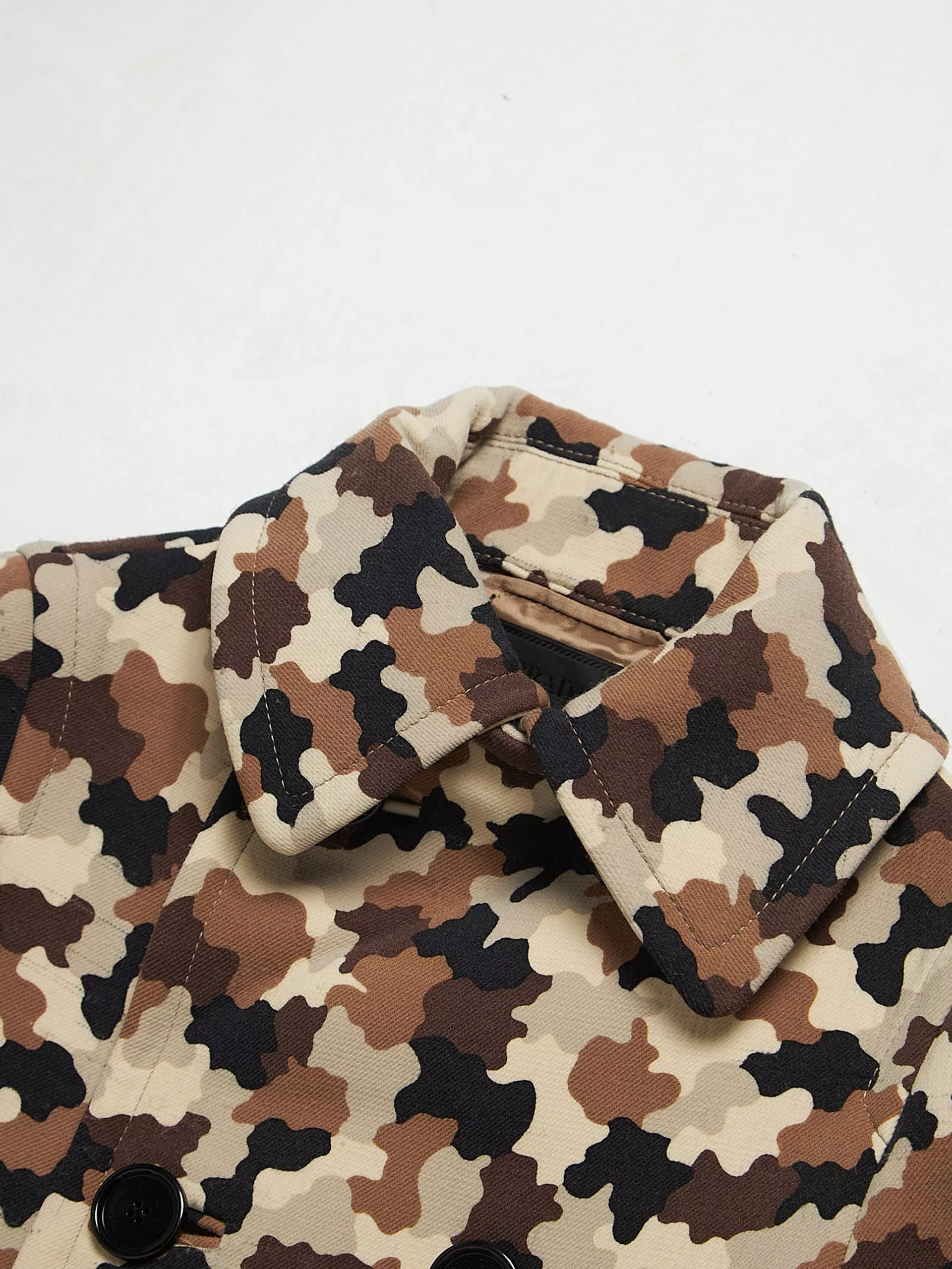 Prada Heavy Coats Prada Beige Camo Double Breasted Cropped Wool Coat Multi