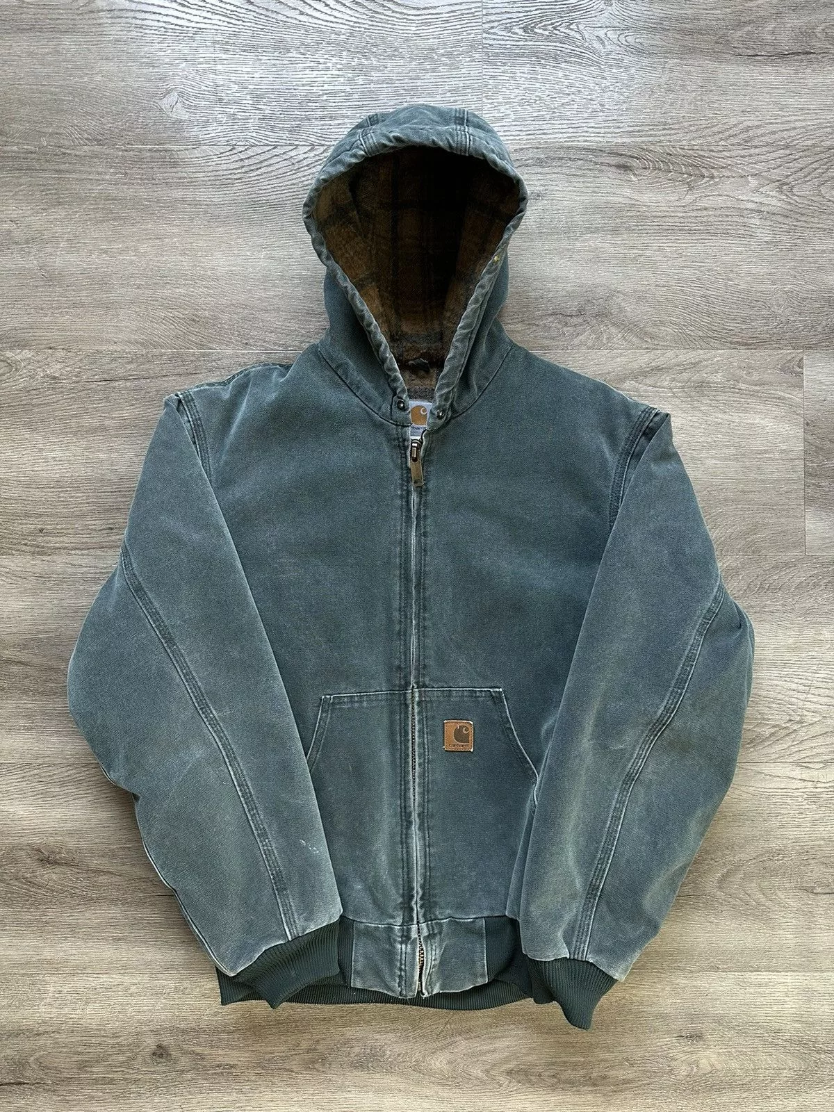 Carhartt Heavy Coats Carhartt × Vintage VINTAGE CARHARTT ZIP UP HOODIE BLANKET LINED RARE Green