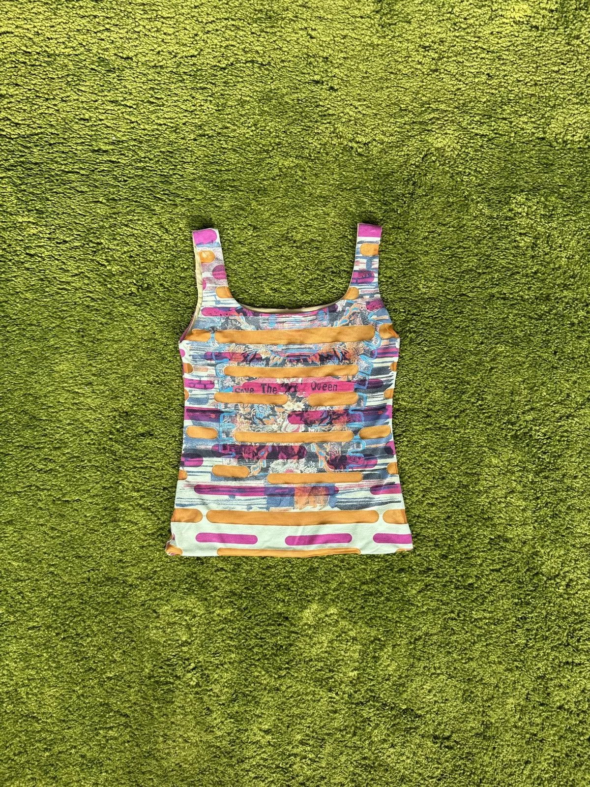 Vintage Tank Tops Save the Queen Y2K vintage patchwork mesh tank top Multi