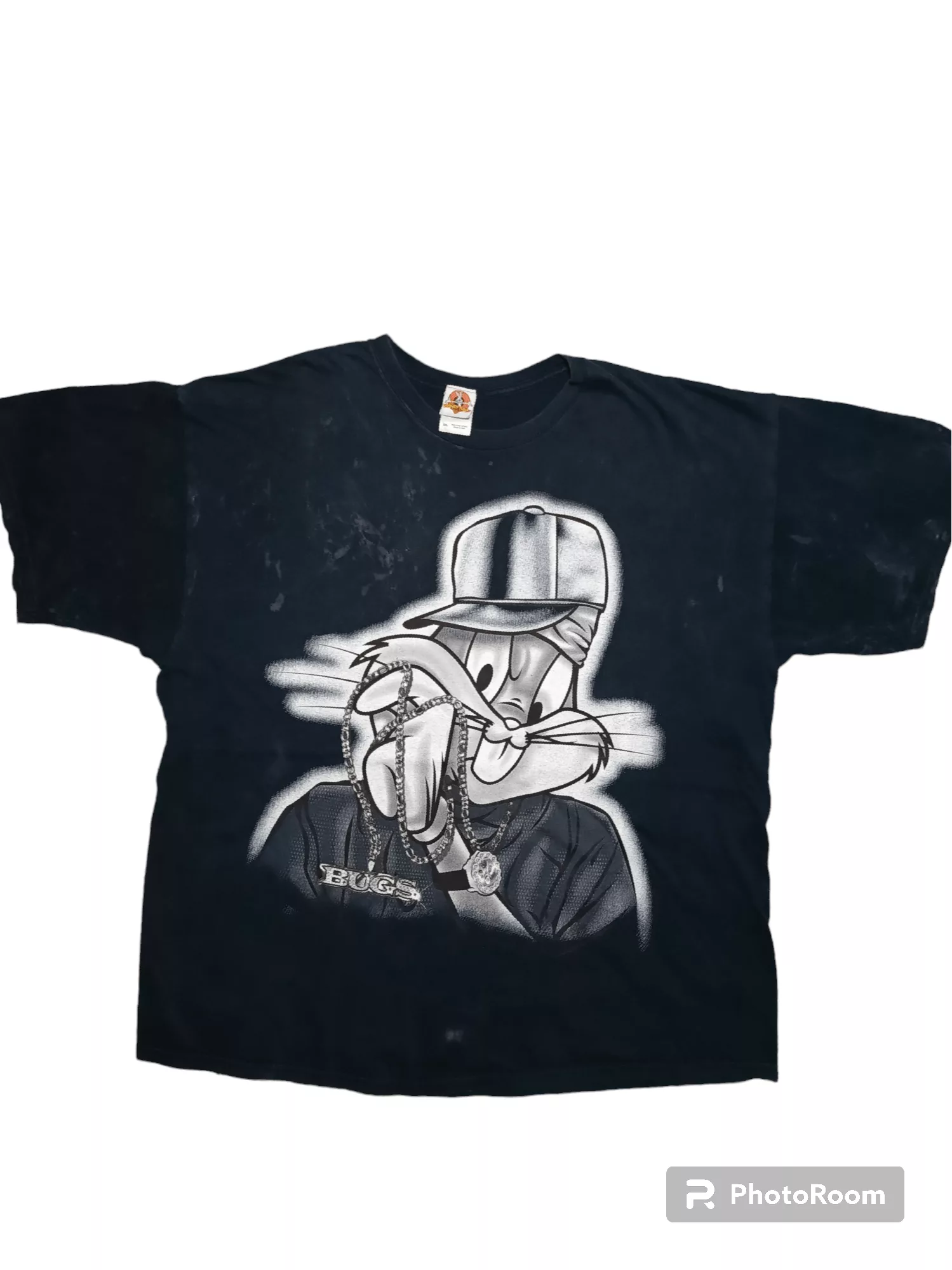 Cartoon Network Short Sleeve T Shirts Cartoon Network × Vintage Super Rare!! Vintage Gangster Bugs Bunny Looney Tunes Tee Black