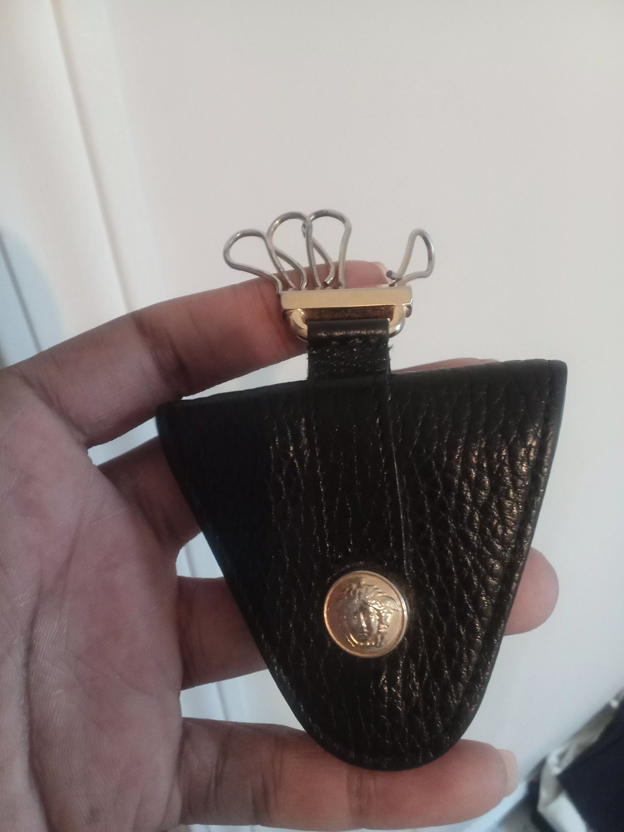 Versace Wallets VERSACE KEYHOLDER IN FULL GRAIN PEBBLED LEATHER MEDUSA LOGO Black