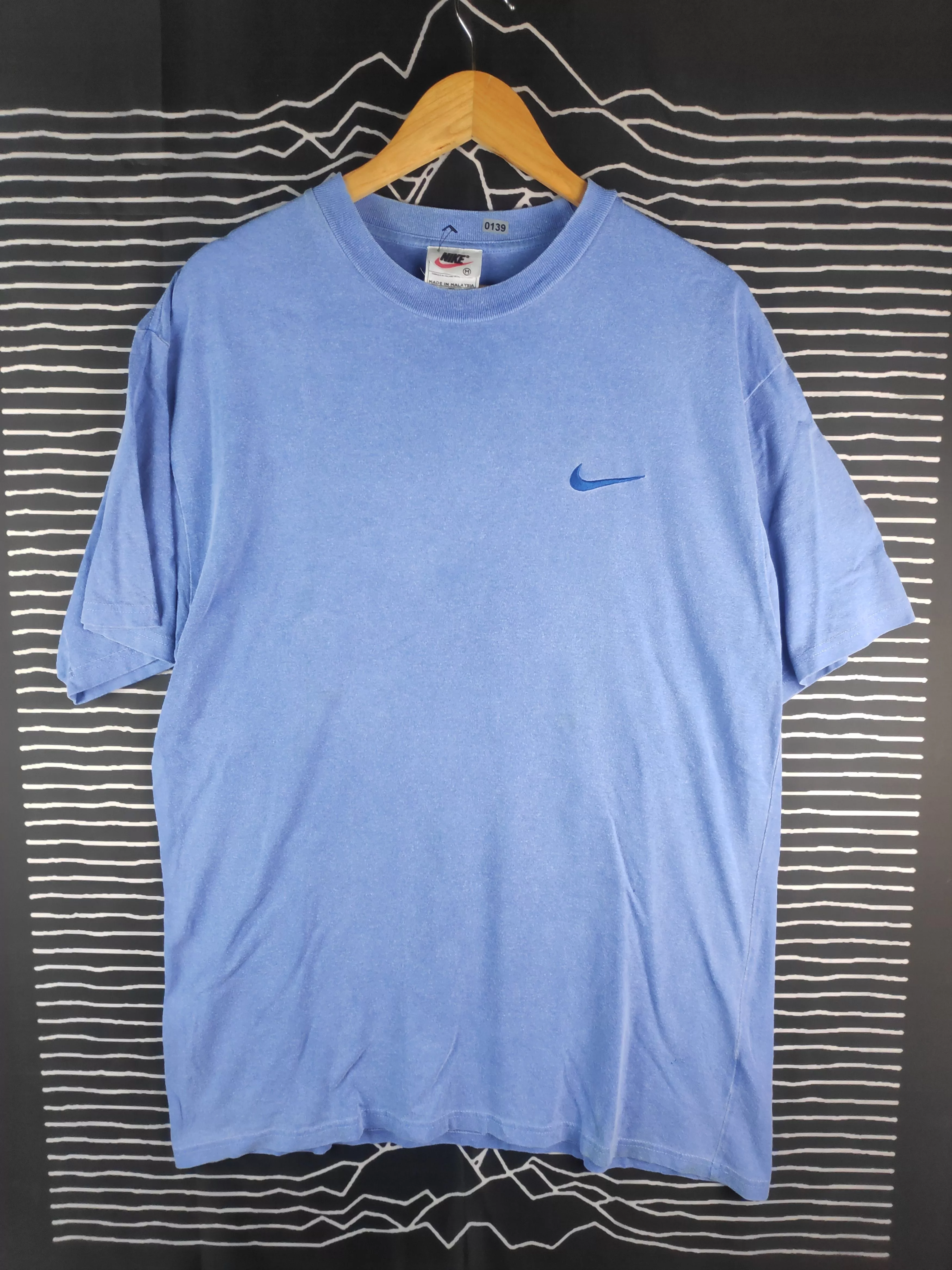 Nike Short Sleeve T Shirts Nike × Vintage Vtg 90s Nike Swoosh Small Logo Embroided Faded Wash Tee Blue Streetwear