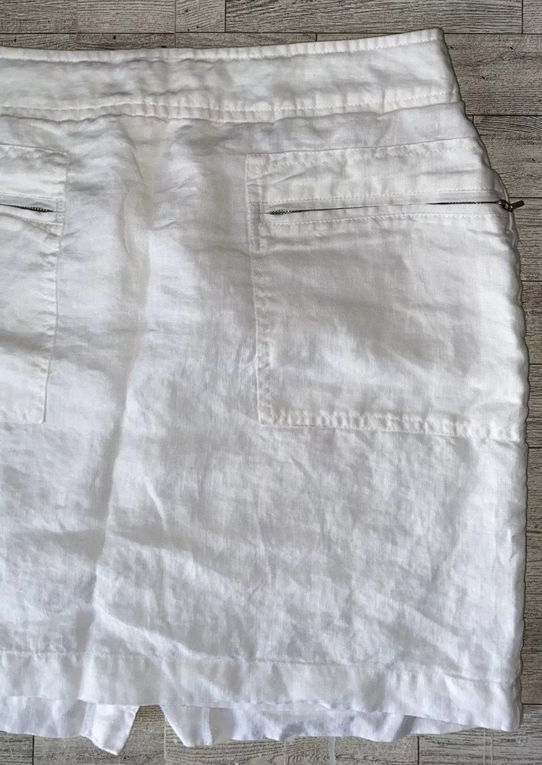 Willi Smith Mini Skirts Willi Smith, White, Linen Blend, Mini/Midi Pencil Skirt