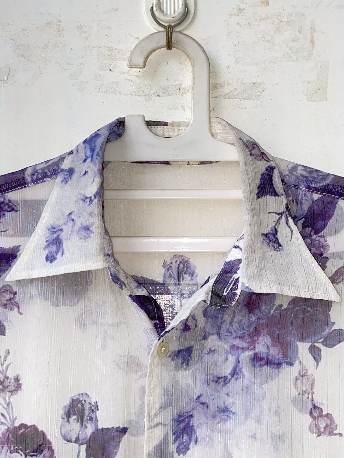 Tornado Mart Shirts Button Ups TORNADO MART Flower Patterned Mesh Shirt White