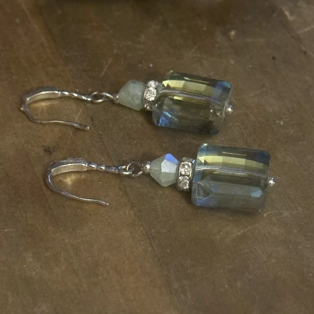 Other Earrings Other Green AB crystal cube dangle earrings