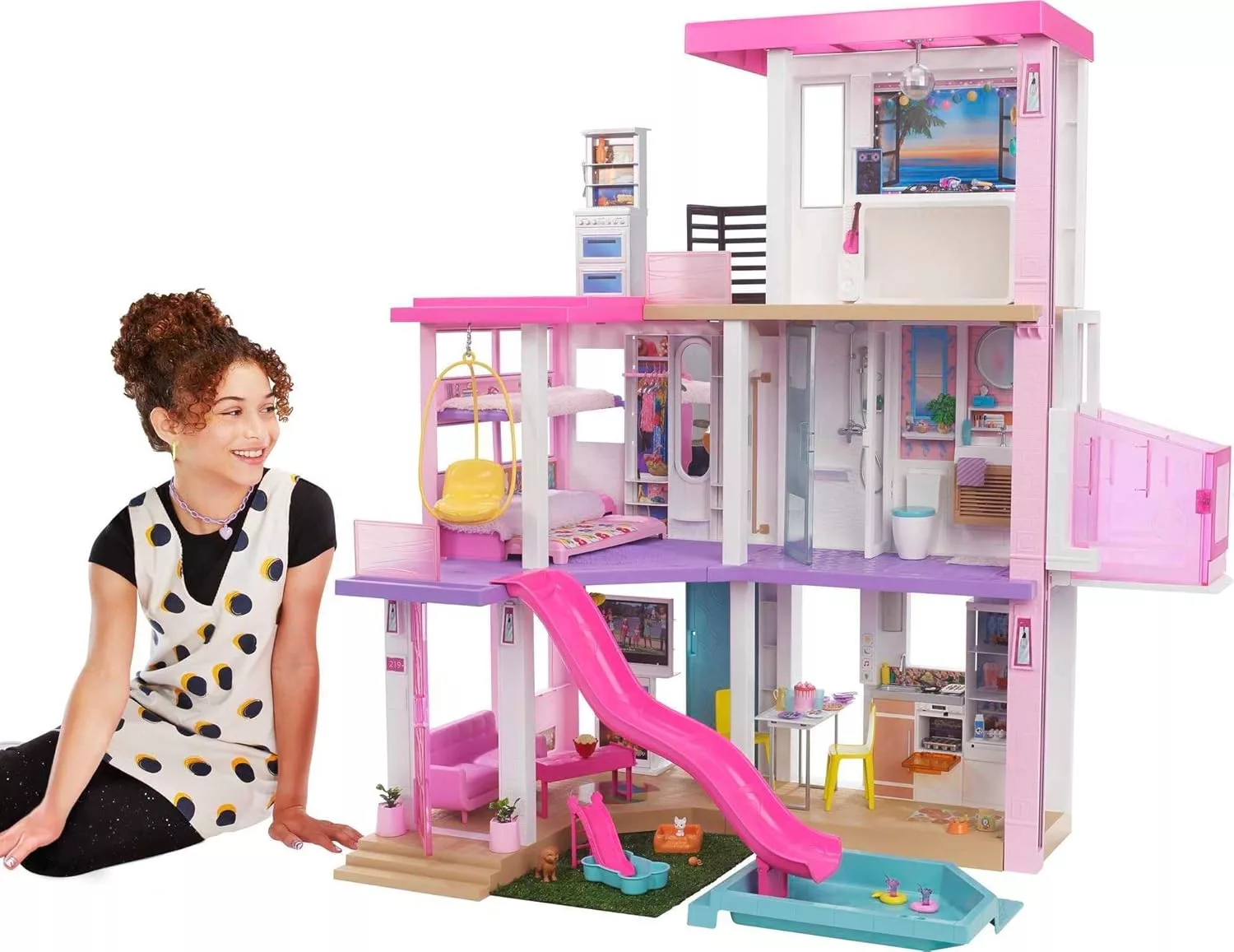 Mattel Barbie DreamHouse Dollhouse with 75 Accessories Wheelchair Accessible Elevator 10 Play Areas and Custom Lights Music