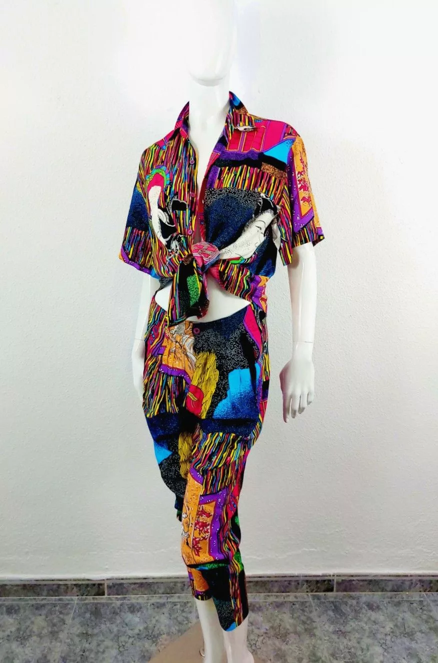 Marithe + Francois Girbaud Maxi Dresses Marithe + Francois Girbaud Dragon Tiger Boho Shirt Pants Set Multi