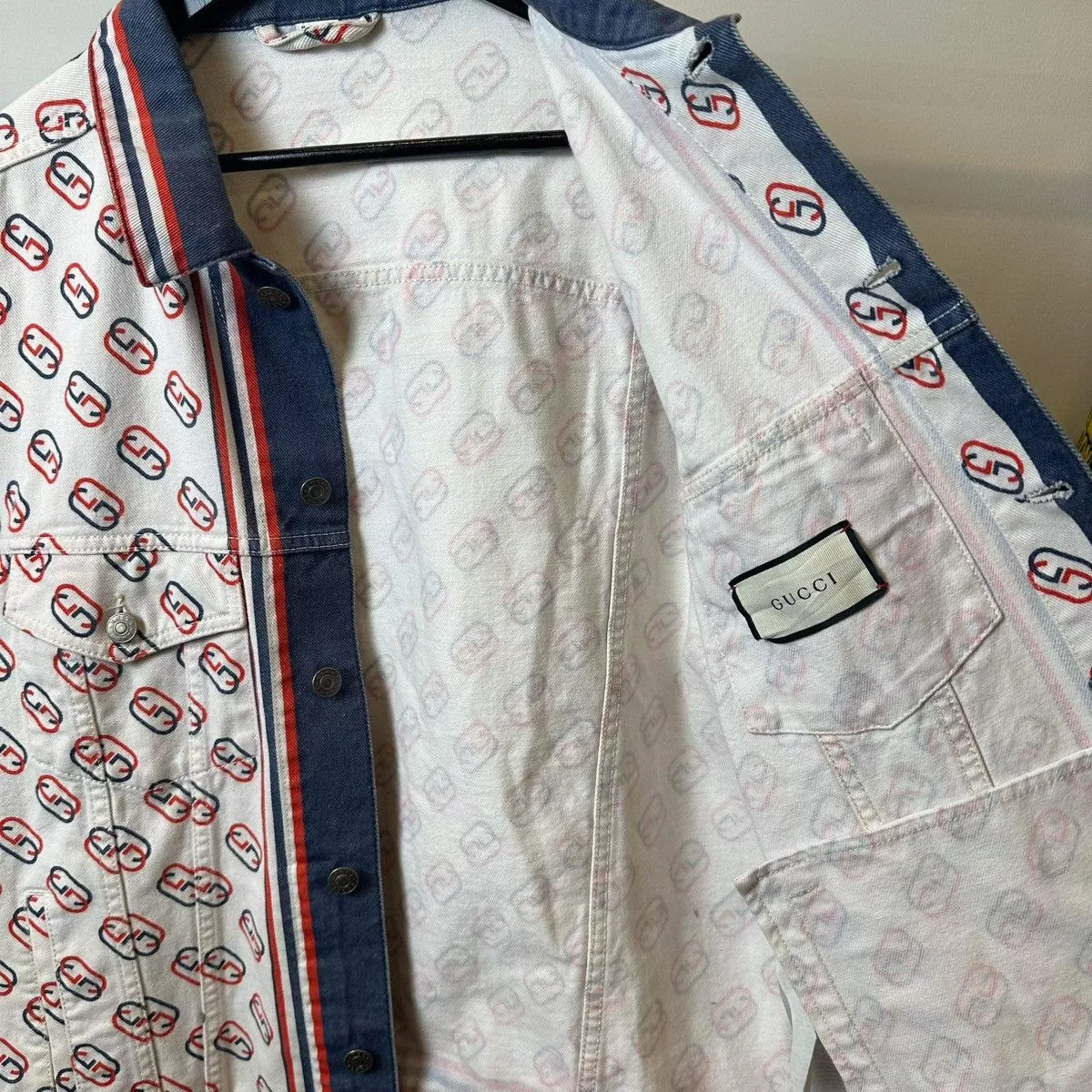 Gucci Denim Jackets GUCCI MONOGRAM “GC” JEANS JACKET White Luxury