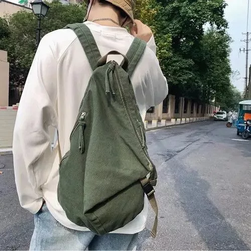 Japanese Brand Bags Luggage Japanese Brand Retro y2k irregular canvas backpack aesthetic Green Streetwear