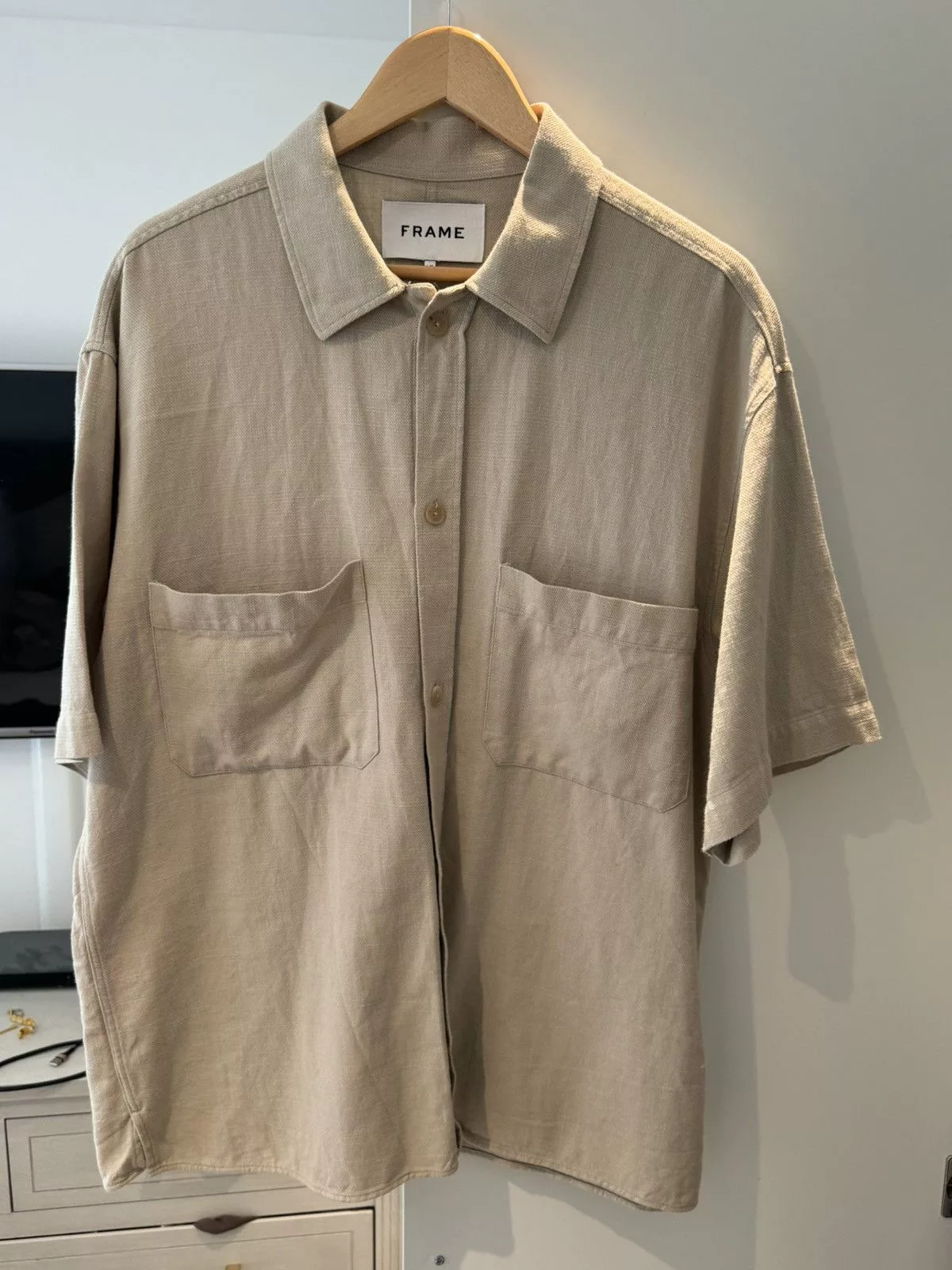 Frame Shirts Button Ups Frame Short Sleeve Shirt Beige