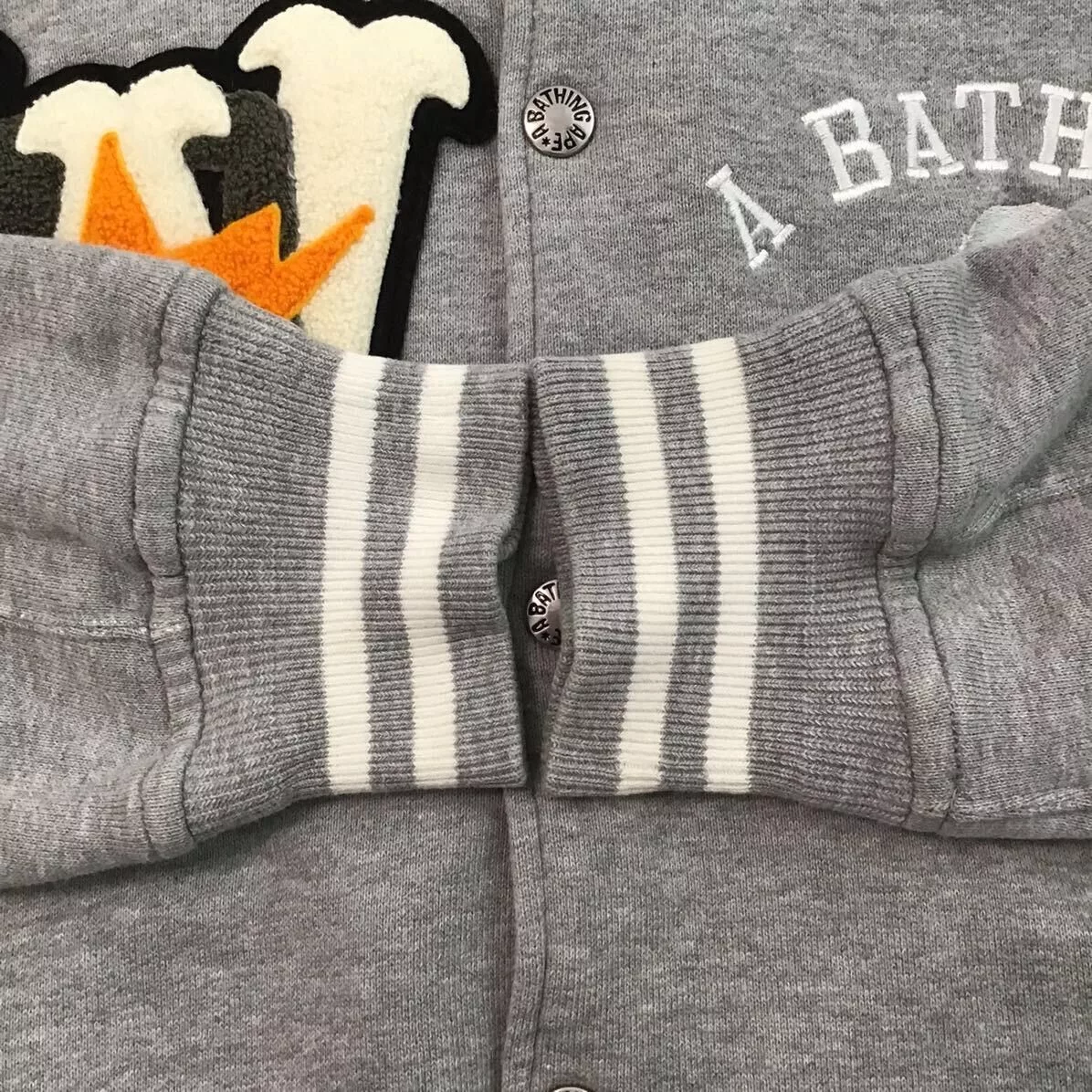 Bape Bombers Bape × Nigo BAPE STA LOGO patch sweat varsity jacket a bathing ape star Gray