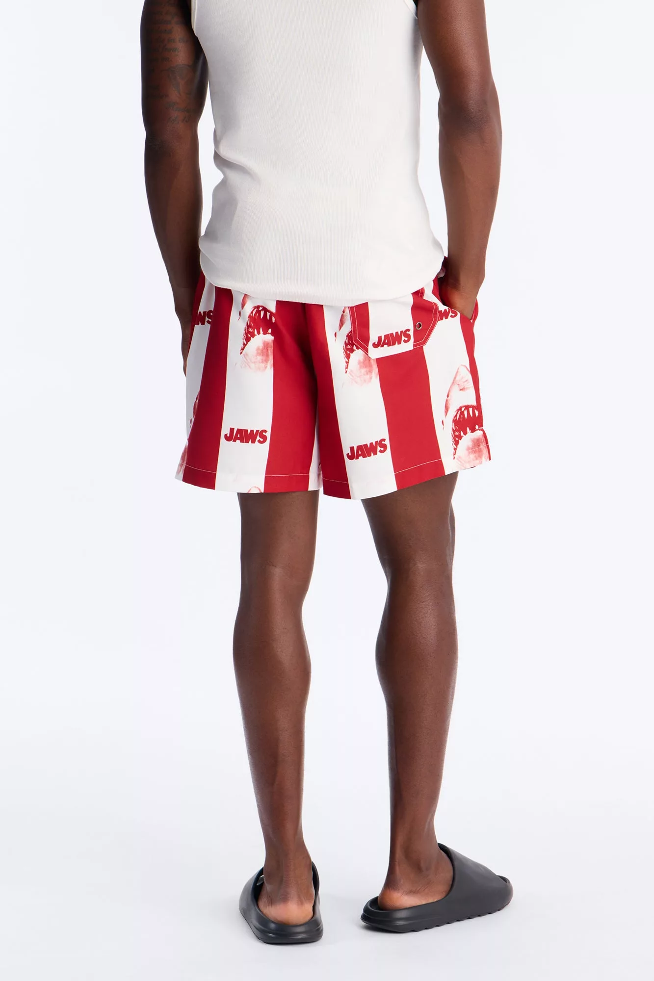 Jaws Striped Swim Trunk 7″ - Red